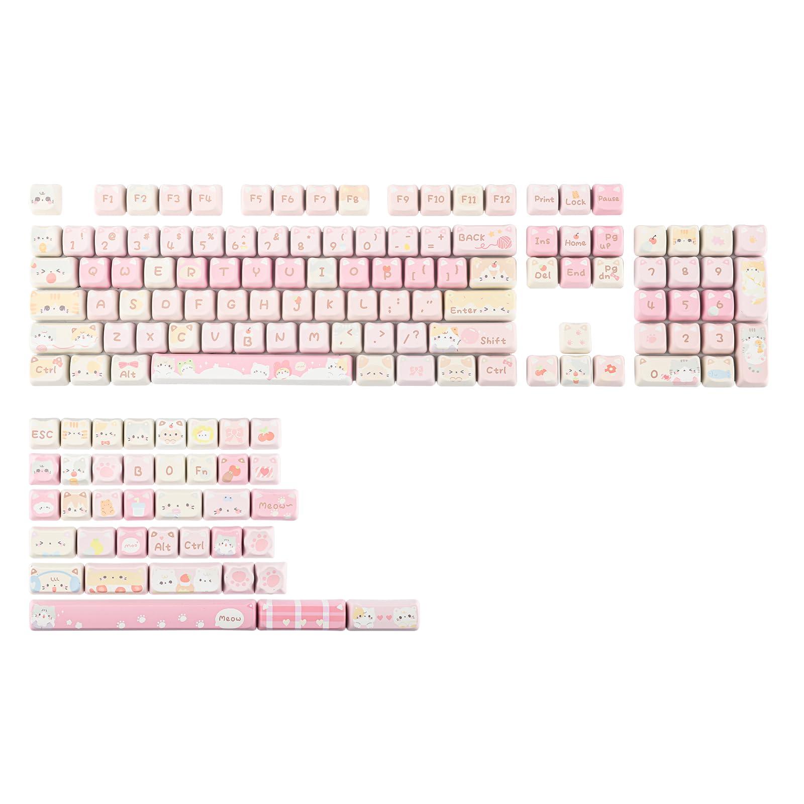 KiiBoom x Maorbeng Meow Meow Squad Keycaps Set, Dye-Sublimation PBT, Mao Profile, 142 Keys Custom Keycaps for ANSI Layout, MX Switches Mechanical Gaming Keyboard