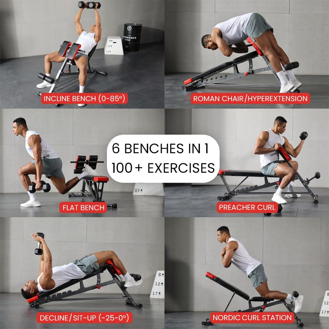Finer Form Multi-Functional FID Weight Bench for Full All-in-One Body Workout – Hyper Back Extension, Roman Chair, Adjustable Ab Sit up Bench, Incline Decline Bench, Flat Bench - Image 3