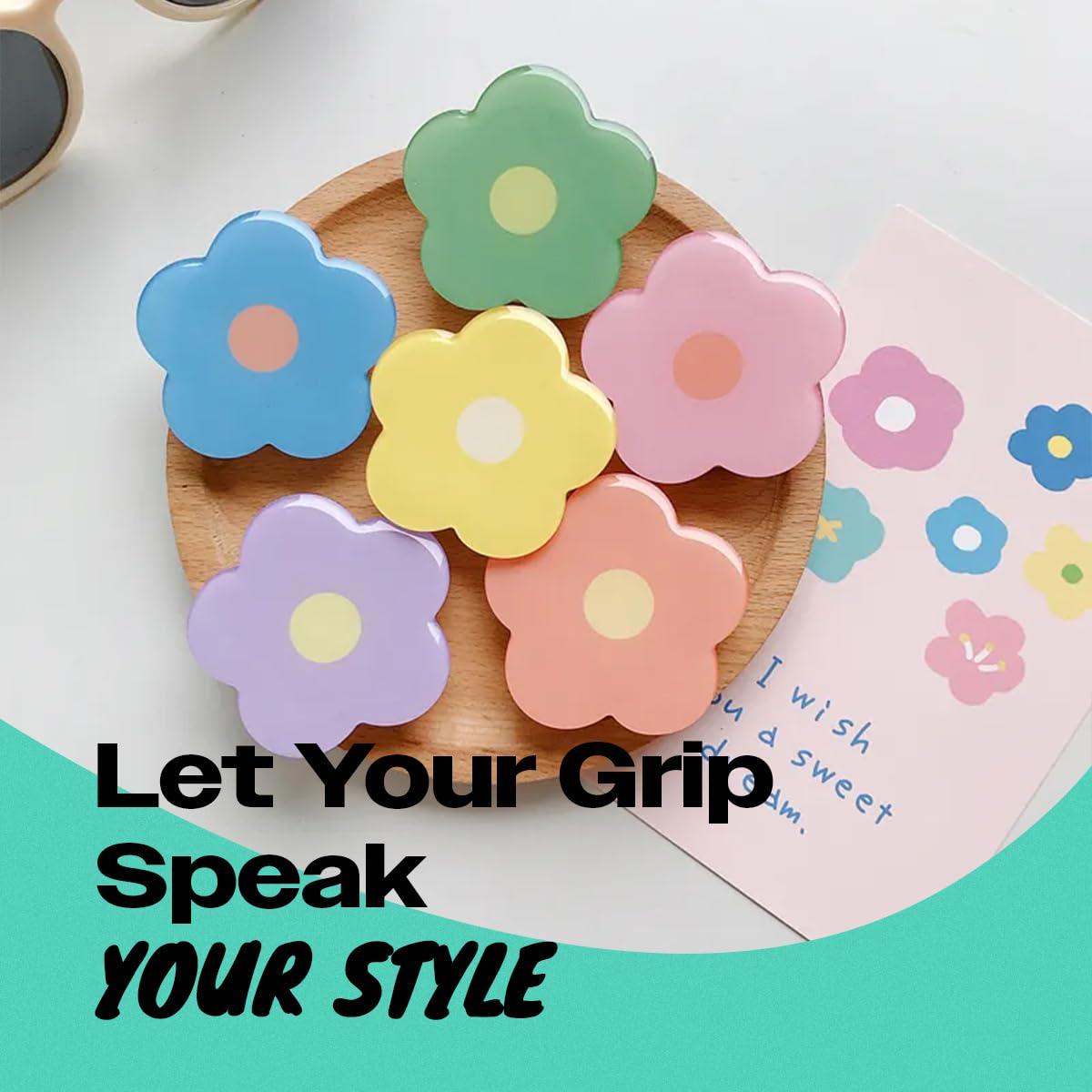 OnTheGrip Cute Solid Color Daisy Flower Design Collapsible Mobile Phone Grip Stand Holder for Smartphone Tablet Cell Phone Accessory (Violet) - Image 3