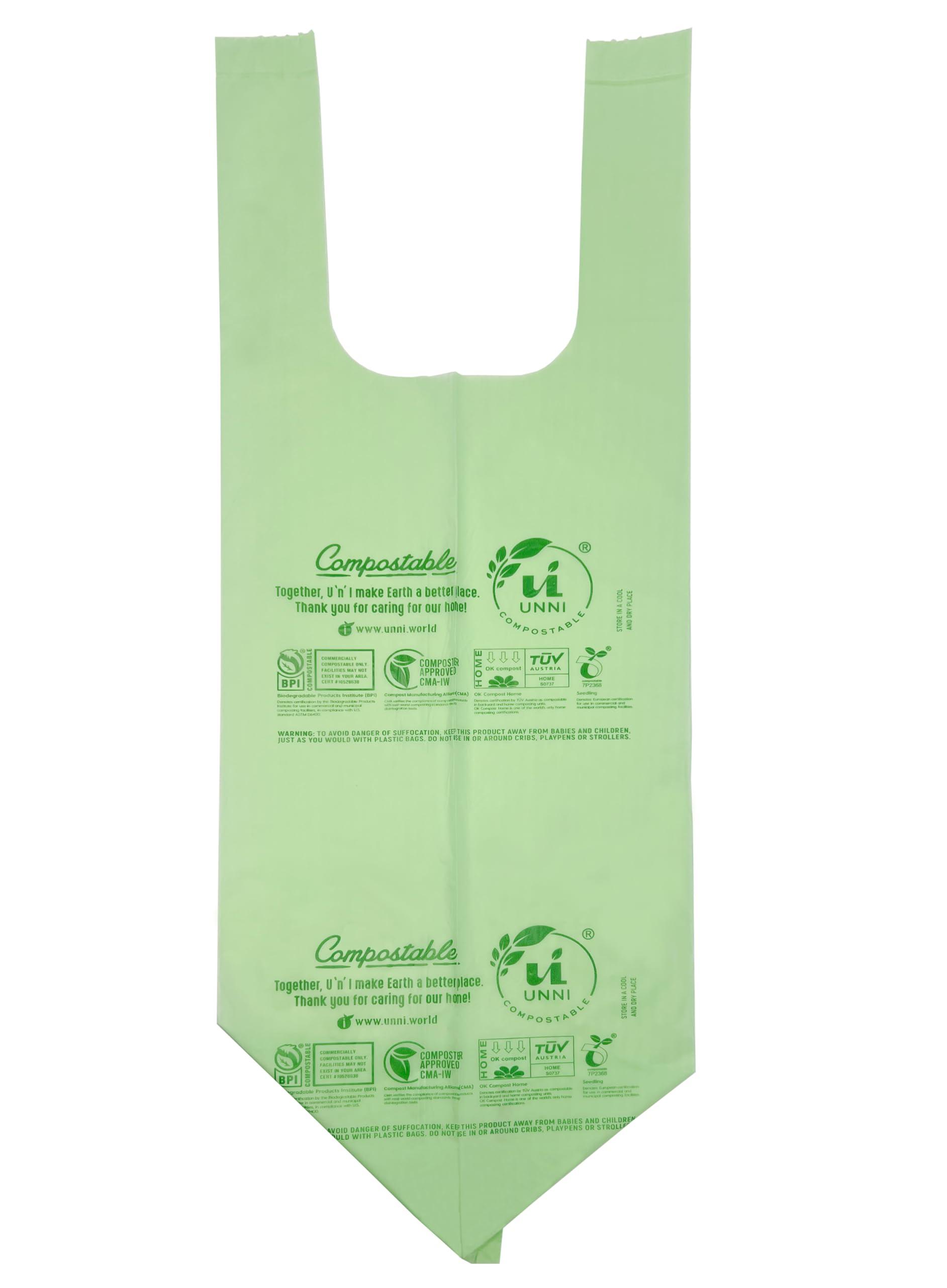 UNNI Compostable T-Shirt Bags with Handle-Tie, 8 Gallon, 30 Liter, 30 Count, 0.8 Mil, Medium Kitchen Food Scrap Waste Bags, ASTM D6400, US BPI, CMA and OK compost HOME Certified, San Francisco - Image 3