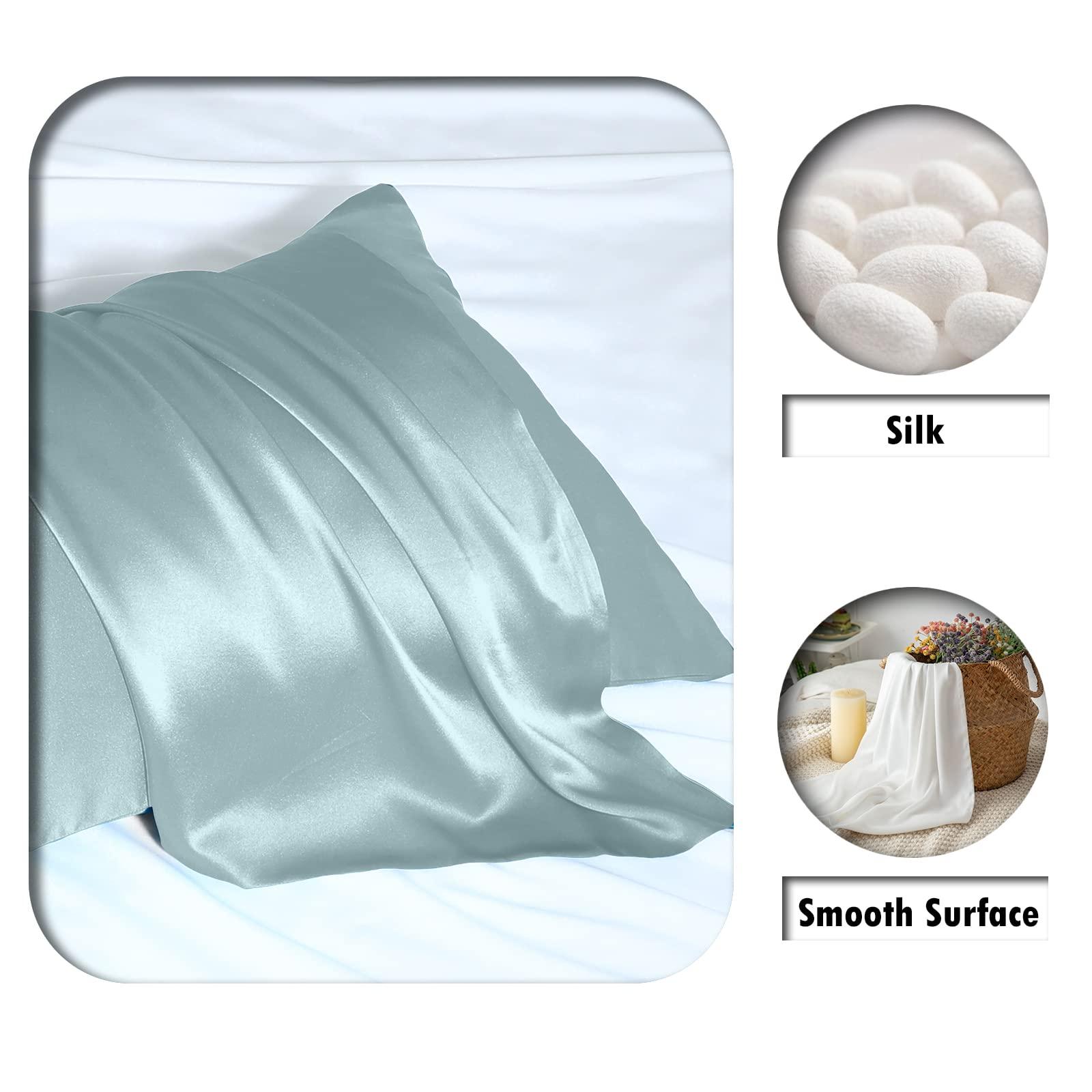 Mulberry Silk Pillowcase for Hair and Skin Standard Size 20"X 26" with Hidden Zipper Soft Breathable Smooth Cooling Pillow Covers for Sleeping(Haze Blue,1Pcs) - Image 2