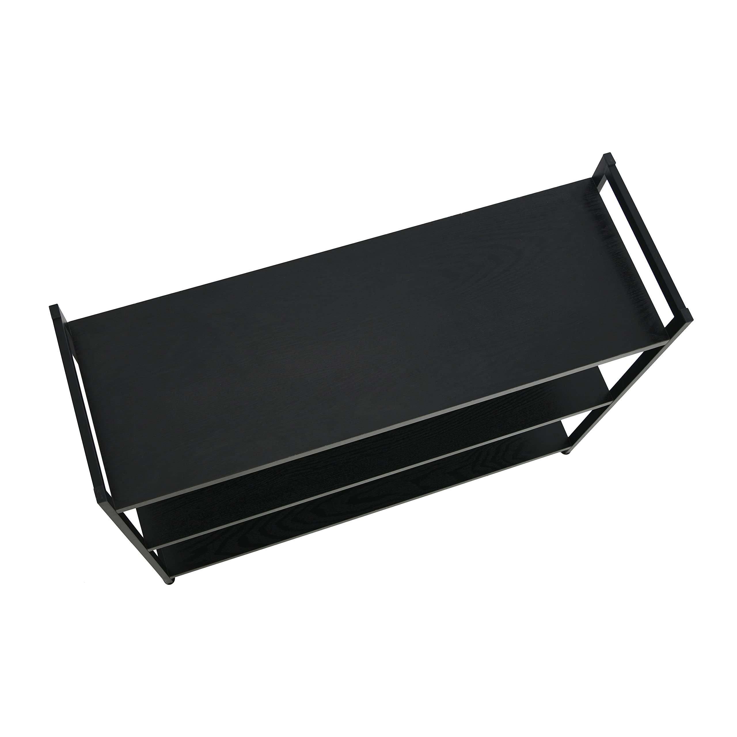 Household Essentials Jamestown Wide 3 Shelf Open Storage Bookshelf Black Oak Wood Grain and Black Metal - Image 6