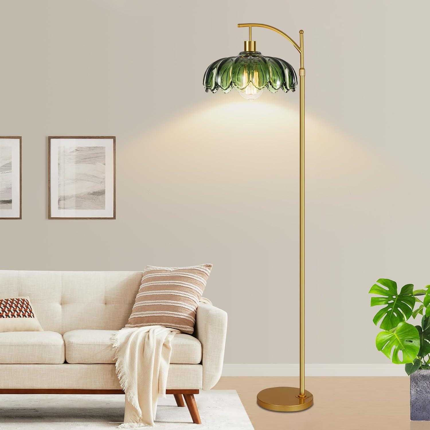 QIYIZM Glass Floor Lamp for Living Room,Bedroom,Gold Dimmable Standing Lamp with Remote,Mid Century Modern Brass Tall Lamp Boho Vintage Retro Floor Lamps Arc Green Flower Floor Light Lamp Bohemian - Image 9