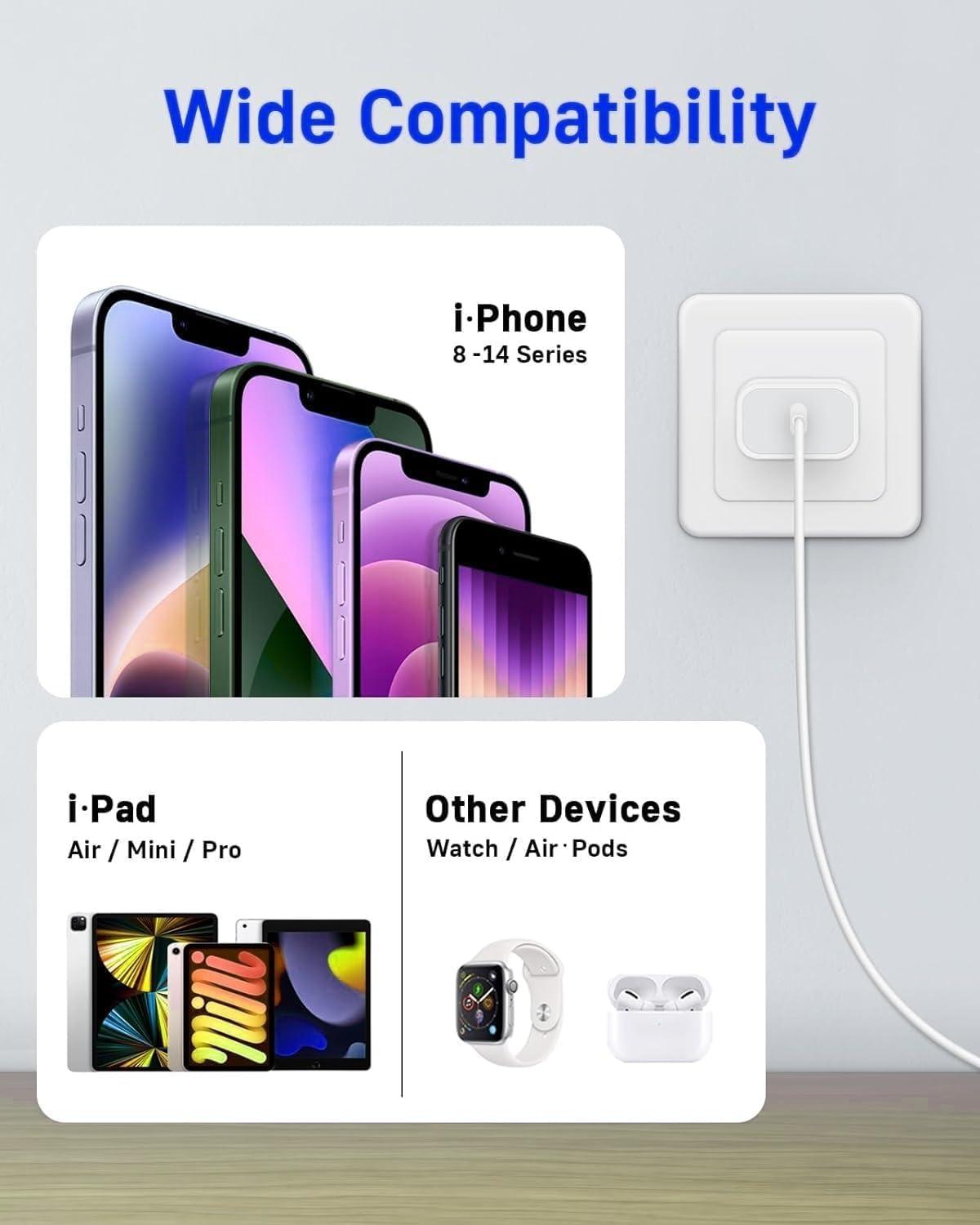 esbeecables for i.Phone Charger Fast Charging, 3Pack 20W Type C Fast Charger Block with 6FT USB C Charger Cable Compatible for i.Phone 14/13/12/11 Pro Max/11/Xs Max/XR/X,i.Pad,AirPods Pro - Image 3