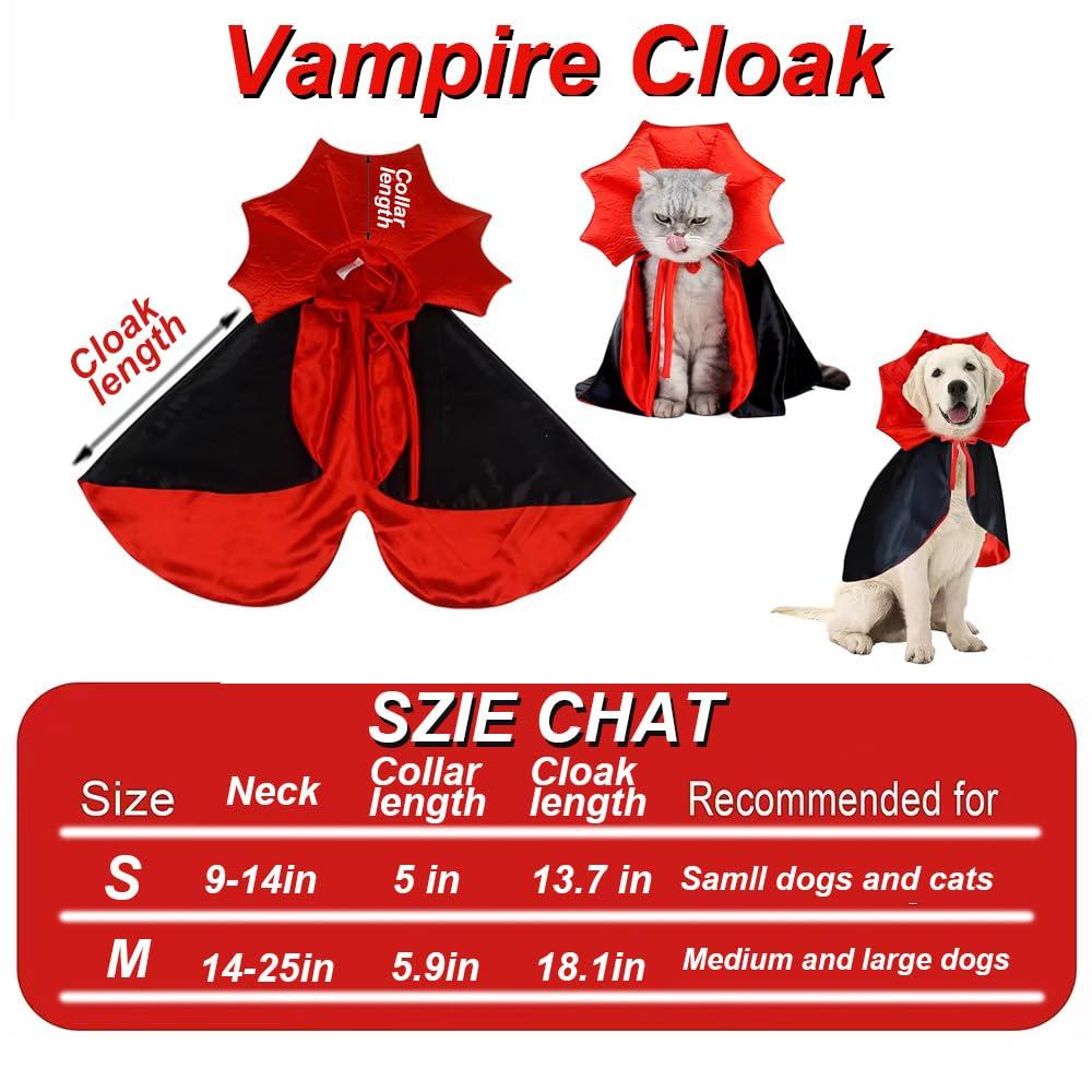Dog Cat Vampire Cloak Costume for Small Medium Large Dogs Cats, Halloween Dog Costumes Cat Vampire Cloak - Image 2