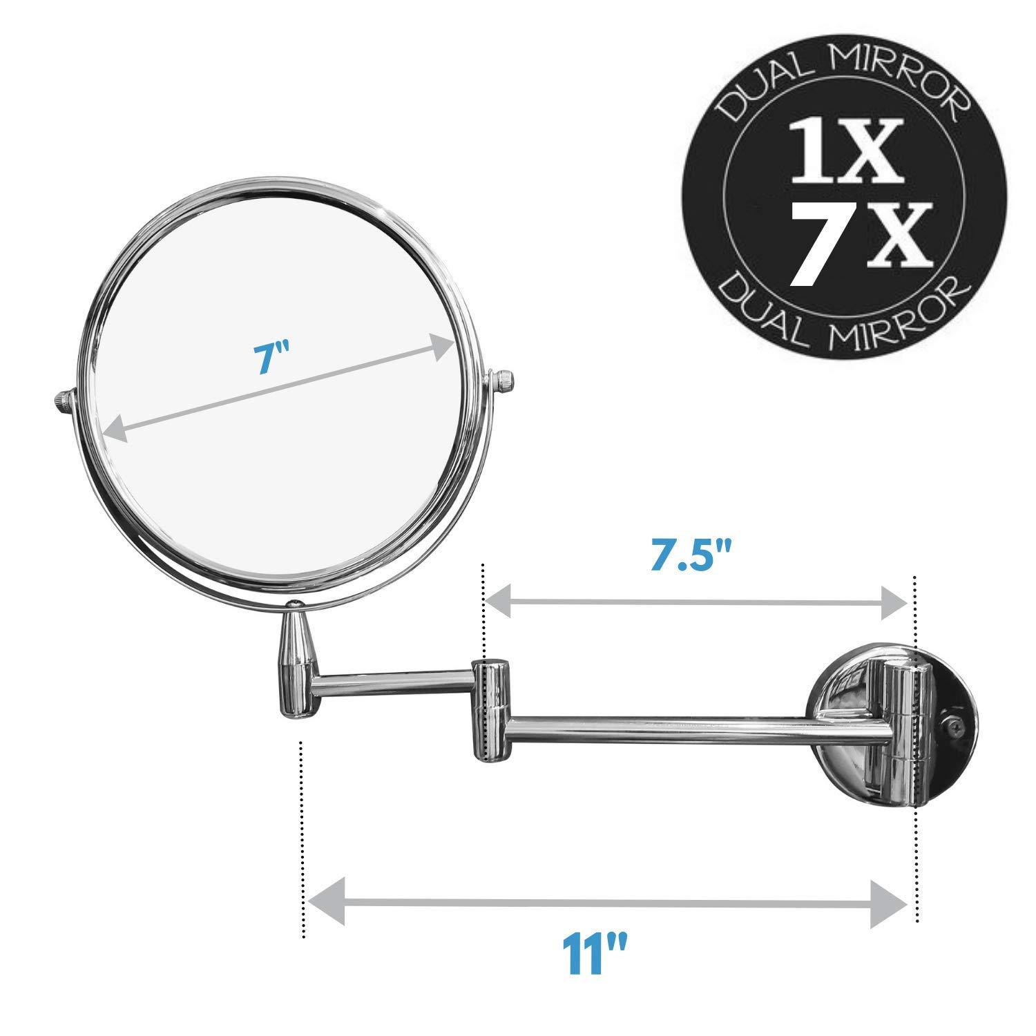 Rucci Normal View Swivel Arm Wall-Mounted Mirror, Silver, 7X - Image 6