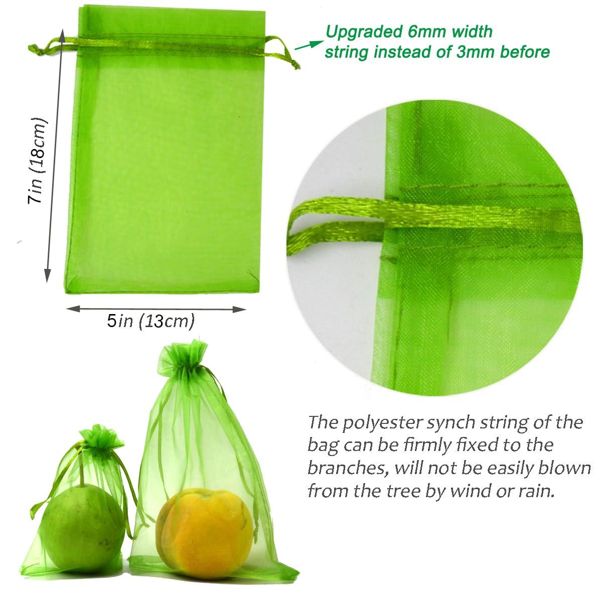 Miuezuth 50PCS Fruit Protection Bags,7x5'' Green Netting Bags for Fruit Trees, Garden Fruit Cover Mesh Bags with Drawstring for Plant Fruit Flower and Vegetables - Image 3