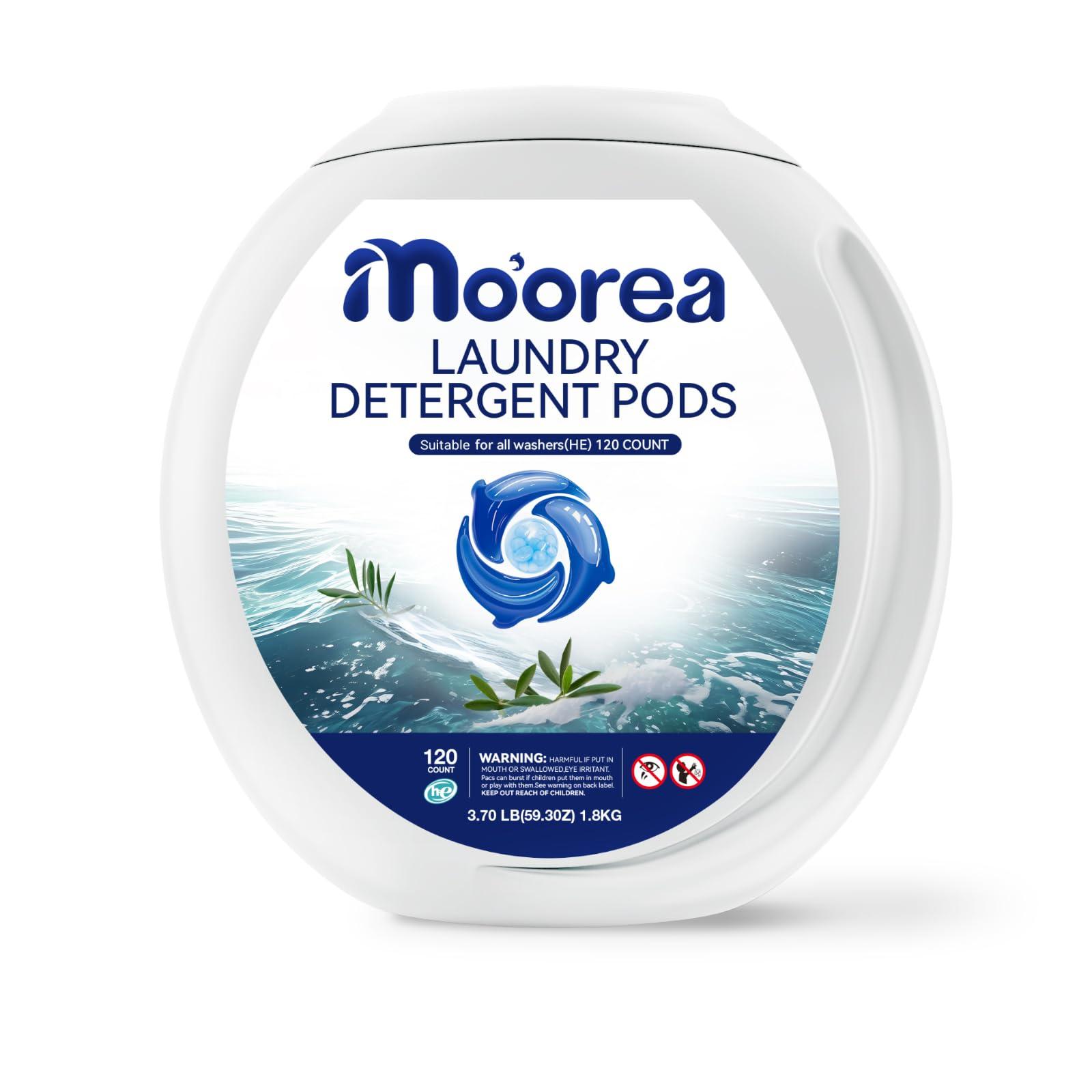 MO'OREA Laundry Detergent Pods,Blue Fresh Scent,Long Lasting Scent,2 in1 Pacs with Scent Booster Beads,120 count,Washing Detergent Pods (Ocean)