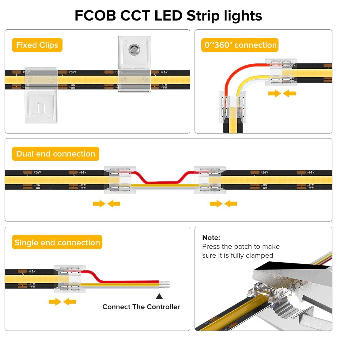 BTF-LIGHTING FCOB CCT COB LED Strip Tunable 2700K-6500K DC24V 16.4FT 640LED/m CRI 90+ Flexible High Density Dimmable LED Light Black PCB for Bedroom Indoor Decor(No Adapter or Controller) - Image 6
