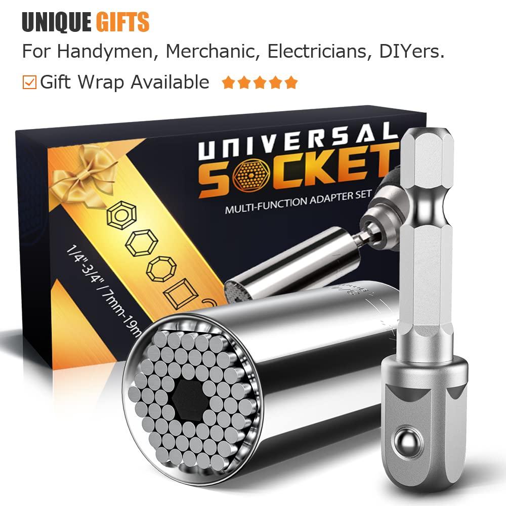 Super Universal Socket Tools Gifts for Men - Christmas Stocking Stuffers for Men Grip Socket Set with Power Drill Adapter Cool Stuff Ideas Gadgets for Him Birthday Gifts for Dad Women Husband (7-19mm) - Image 3