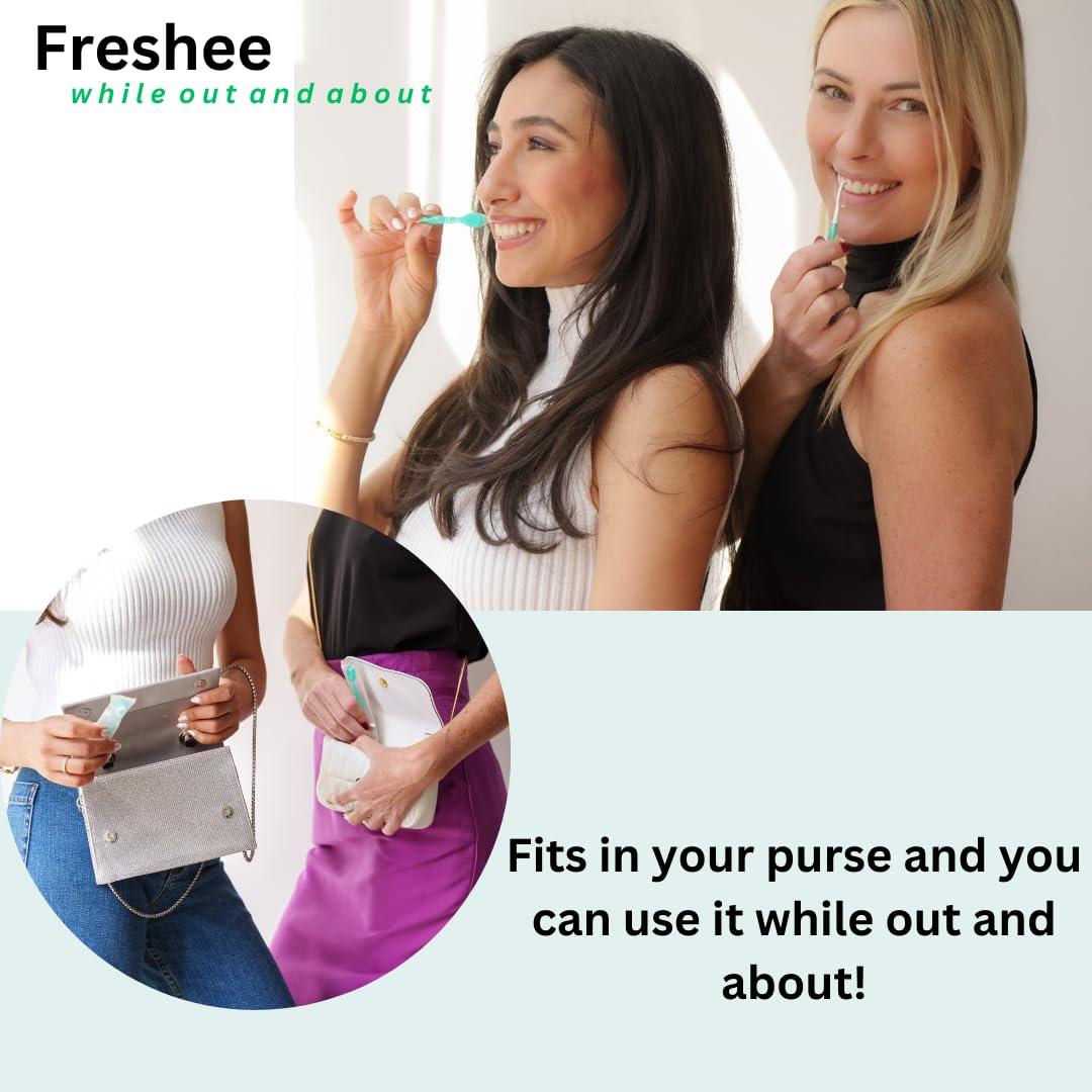 Freshee 5 in 1 Disposable Mini Toothbrush with Toothpaste + Floss + Pick + Tongue Scraper | Travel Size | Individually Wrapped | Soft | Mint | Travel Set | Oral Care - Image 6