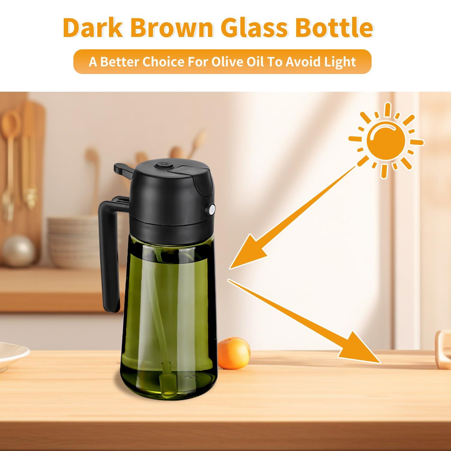 RFetomax Oil Sprayer for Cooking-2 in 1 Olive Oil Dispenser, 16oz/470ml Light Blockage Green Bottle for Air Fryer, BBQ,Salad, Frying, Barbecue (2Green Bottle Black Cap) - Image 3