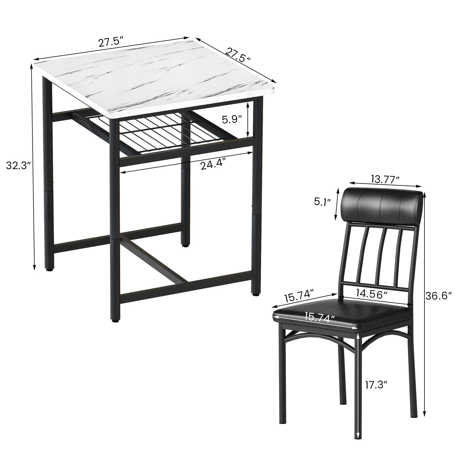 Lamerge 3-Piece Marble Table and Chairs Set, Kitchen Table and Leather Chairs for 2 People, Built-in Wine Rack for Small Space, Square Dinette Kitchen Table Set for Apartment, Studio, Home & Office - Image 2