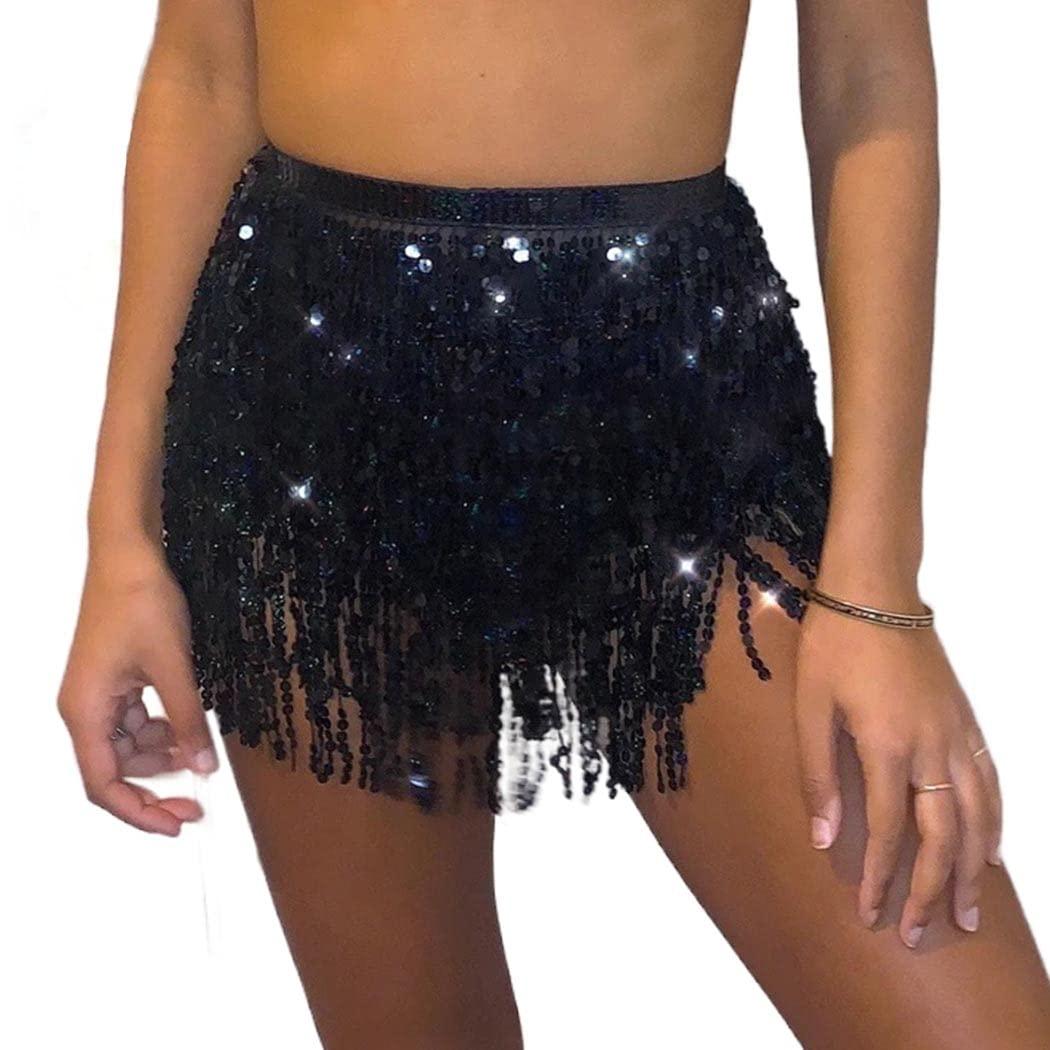 TWINKLEDE Sparkly Sequin Tassel Skirt Rave Fringe Skirts Belly Dance Hip Scarf Belts for Women - Image 8