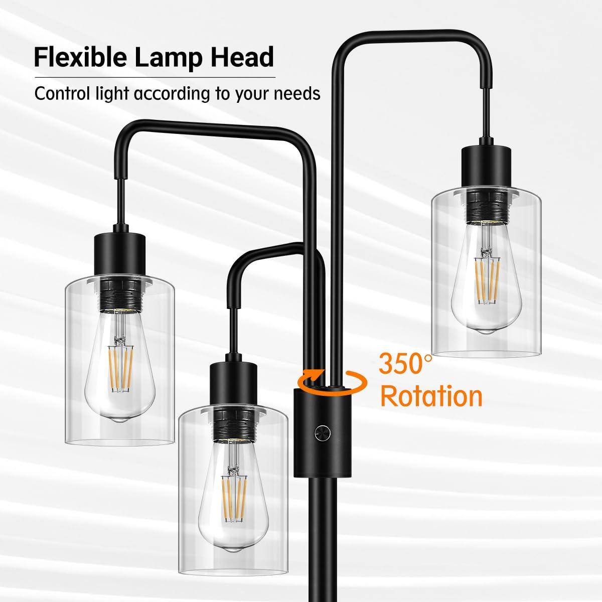BoostArea Industrial Floor Lamp for Living Room,Glass Lampshade,Modern Stand Up Lamp with 3 Light,Simple Design Floor Lamp for Bedroom, Living Room, Office, Kids Room, Reading - Image 2