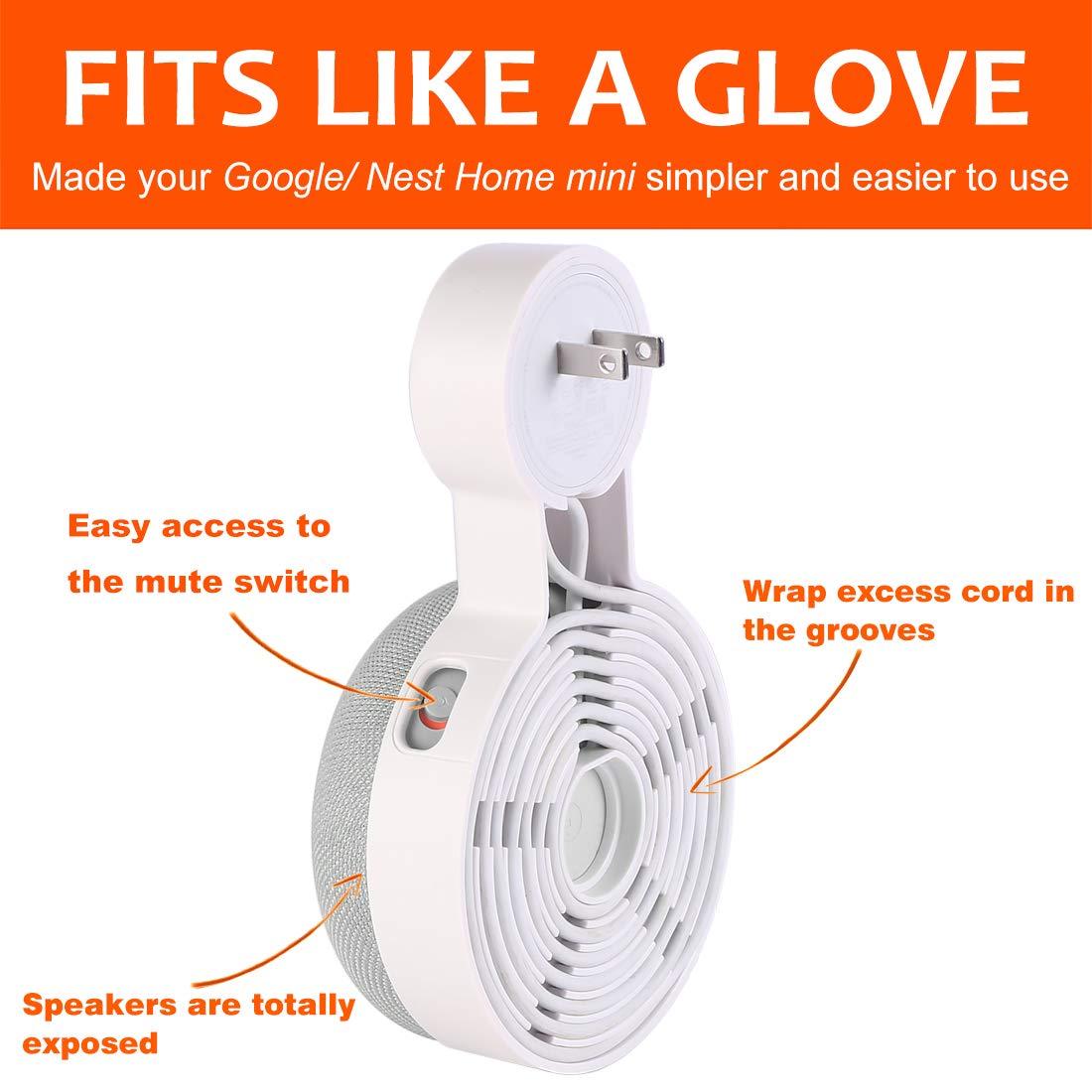 Outlet Wall Mount Holder for Google Nest Mini and Google Home Mini, A Space-Saving Accessories with Cord Management for Google Mini Smart Speaker, No Messy Wires or Screws (3 Pack) - Image 4