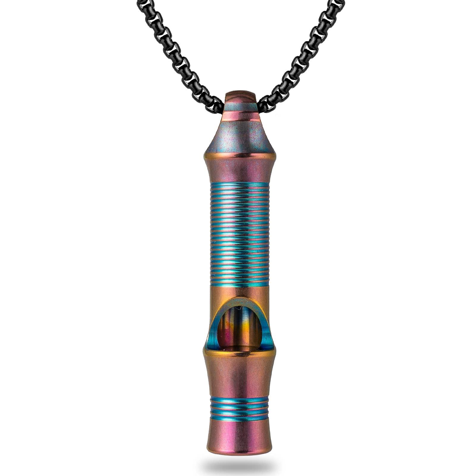 TISUR Titanium Emergency Whistle,EDC Safety Whistles Necklace Loud up to 120db,Survival Whistles for Survival,Hiking,Camping,Pets Training