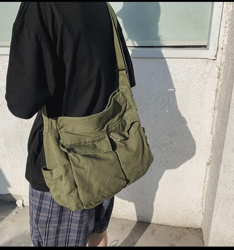 Canvas Messenger Bag Large Crossbody Bag with Multiple Pockets Canvas Shoulder Tote Bag for Women and Men - Image 3