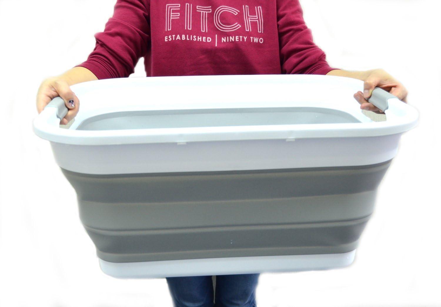 SAMMART 41L (10.8 gallon) Collapsible Plastic Laundry Basket-Foldable Pop Up Storage Container/Organizer-Portable Washing Tub-Space Saving Hamper, Water capacity: 32L (8.4 gallon) (Rectangular, Grey) - Image 6