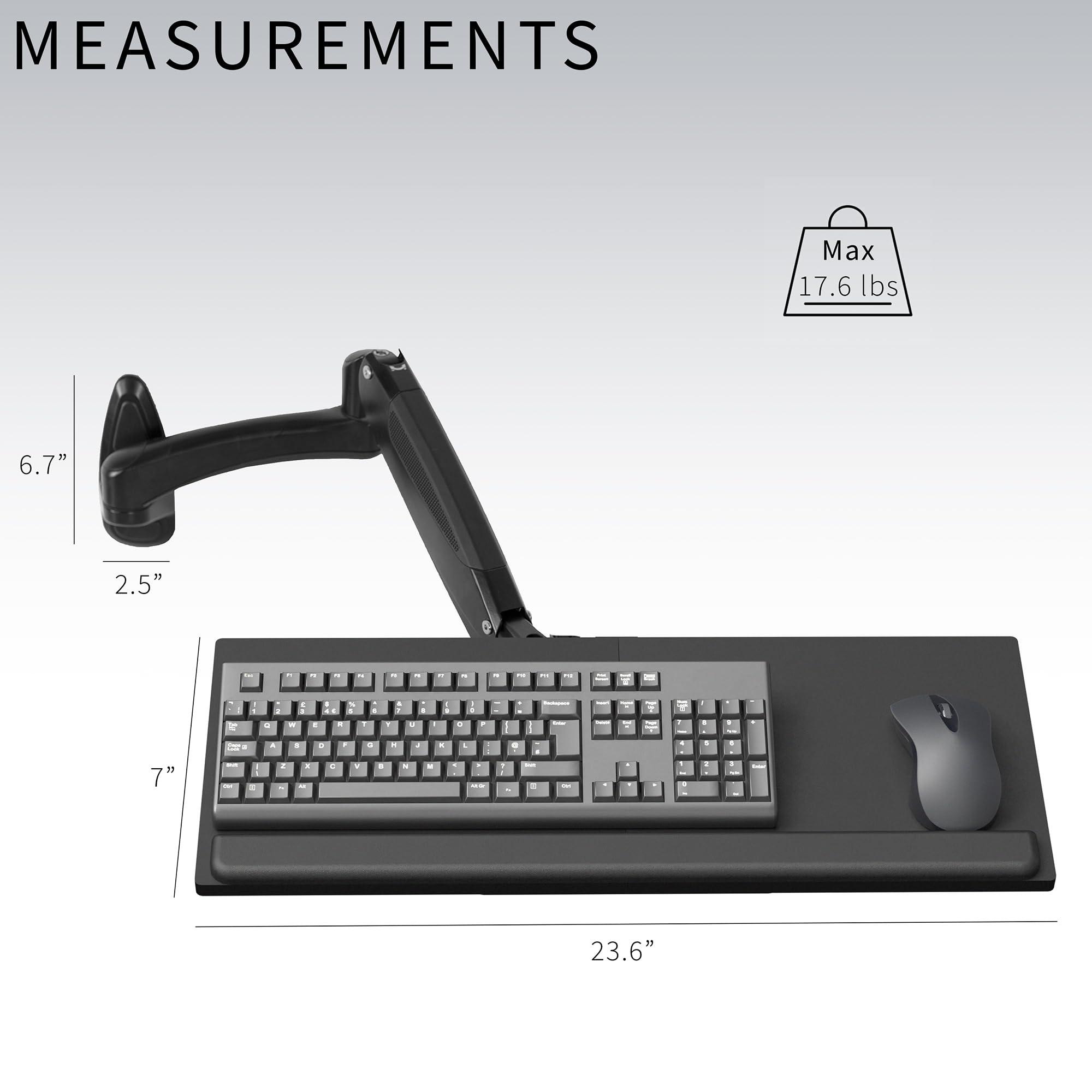 VIVO Sit-Stand 24 Inch Pneumatic Spring Keyboard and Mouse Tray Wall Mount, Counterbalance Height Adjustable Typing Platform, Ergonomic Tilt, Black, MOUNT-KB35B - Image 3