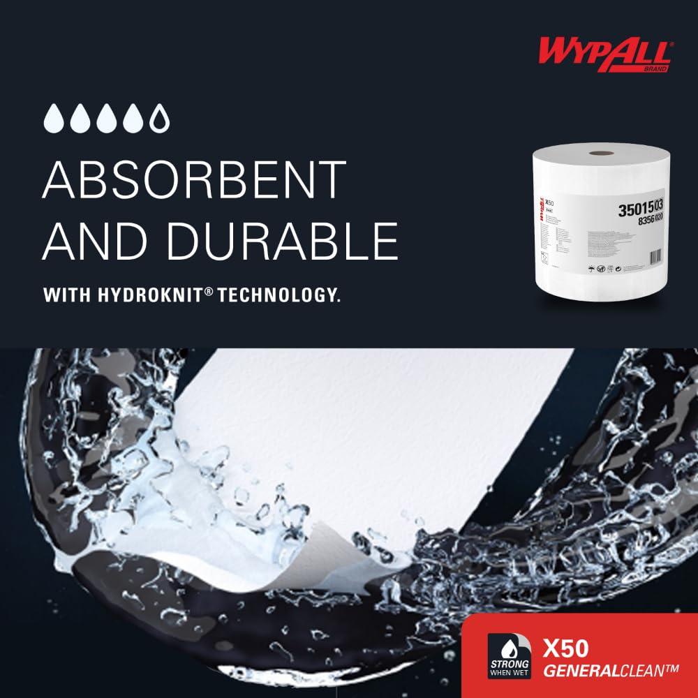 WypAll GeneralClean X50 Cloths Cleaning Wipes (35015), Jumbo, Strong Towels for Extended Use, White (1 Roll of 1,100 Sheets, 1,100 Sheet Total) - Image 5