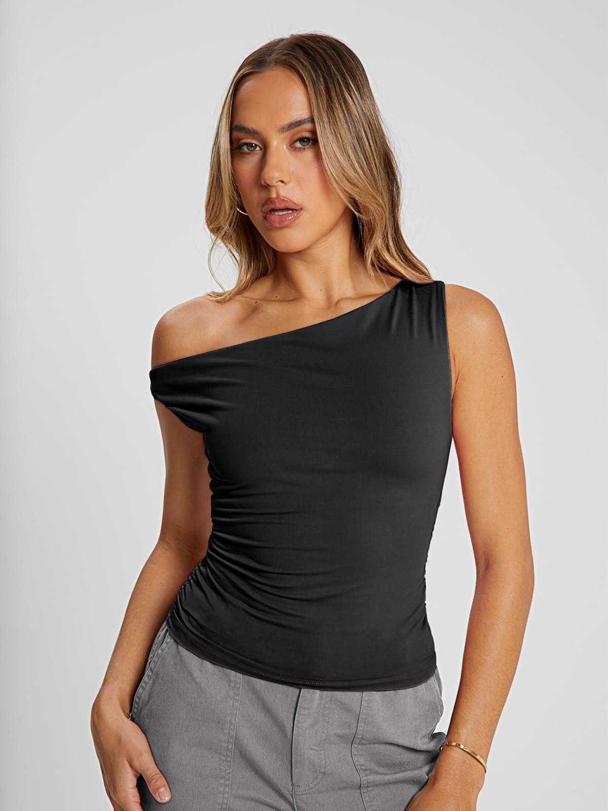 Trendy Queen Womens Summer Off The Shoulder Tops Going Out T Shirts Crop Tank Top Fashion Clothes Spring Outfits 2025 - Image 2