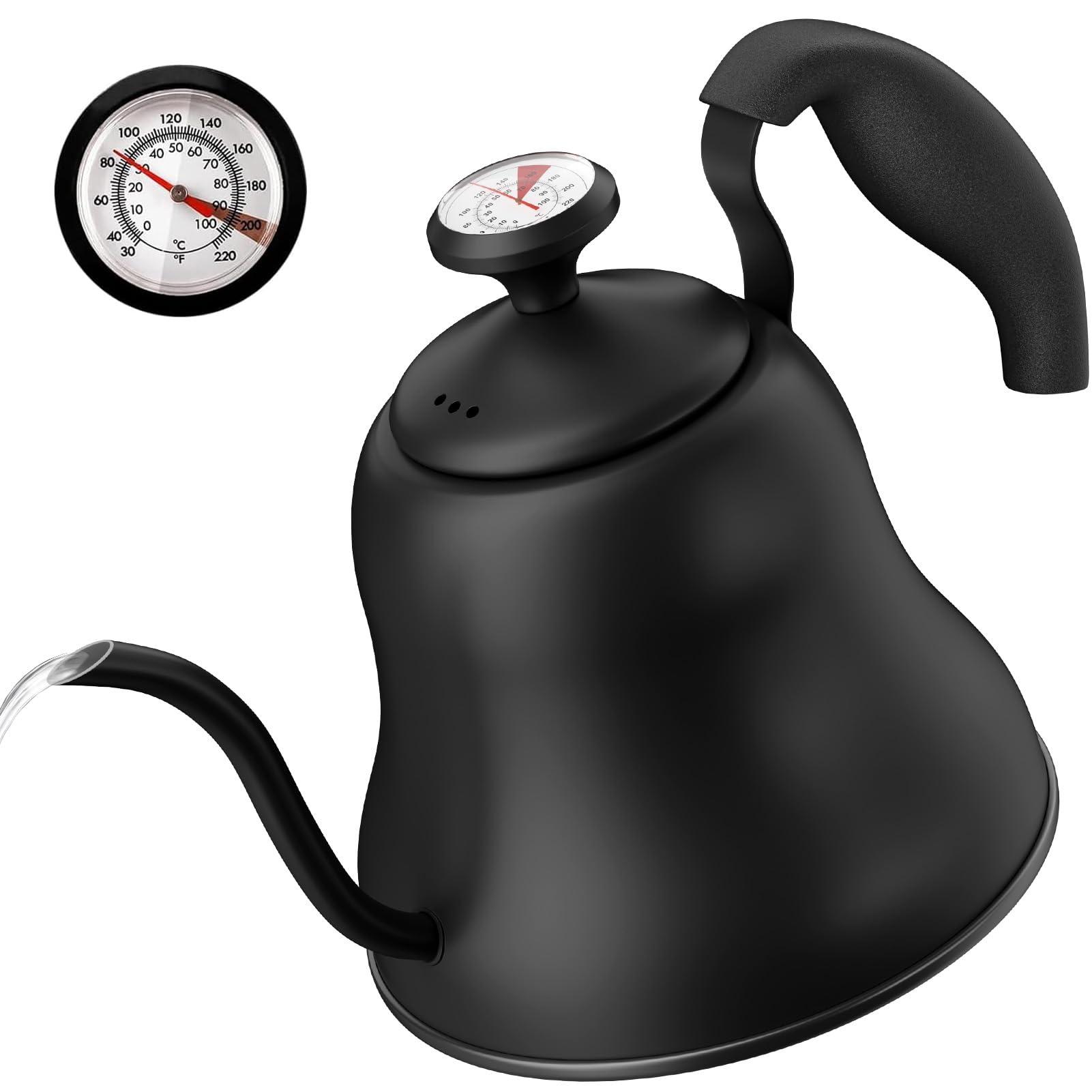 Chefbar Tea Kettle with Thermometer Stovetop Gooseneck Kettle 28oz 0.8L Pour Over Coffee Pot, Matte Black Camping Home Kitchen Water Boiler, 1Pack