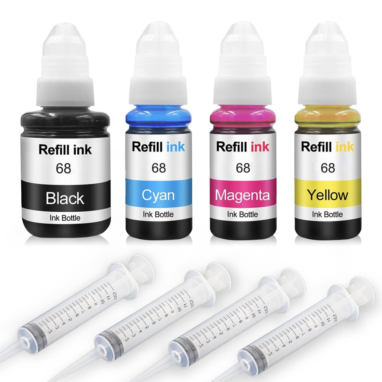 Ink Refill Kit 120ml Black 70ml Color for HP 68 Envy 6555e, 6155e, 6152e, 6552e, 6558e Inkjet Printer Cartridges Refillable Ink Cartridges CIS CISS System 4 Color Set with 4 Syringes