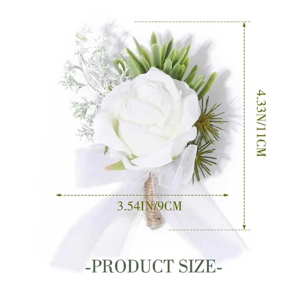 Latious Wedding Rose Boutonniere White Groom Flower Men's Boutineer Prom Buttonholes Party Suit Decor Anniversary Accessories for Bridegroom and Man (A- White) - Image 2