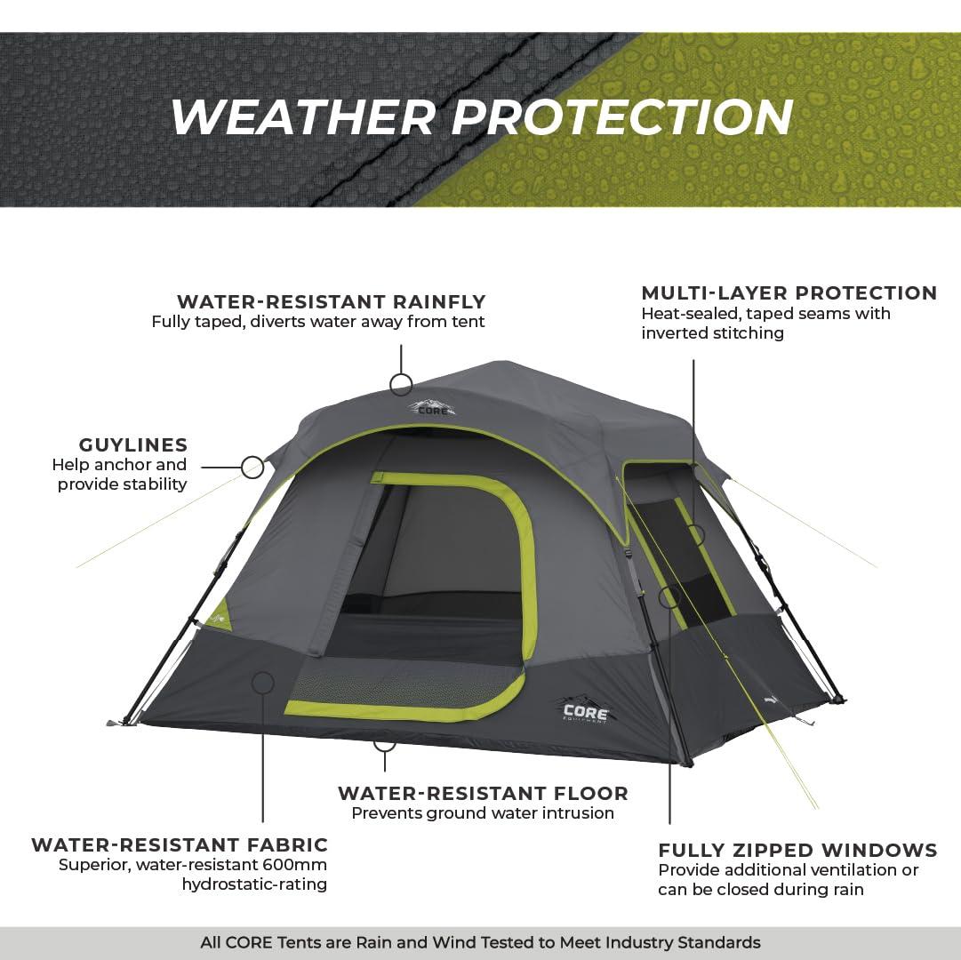 CORE 4 Person Instant Cabin Tent Camping Set | Includes 1 Pop Up Tent with 60 Second Setup, 1 Outdoor Table & 2 Camp Chairs | Perfect for Family Car Camping with Included Carry Bag - Image 6