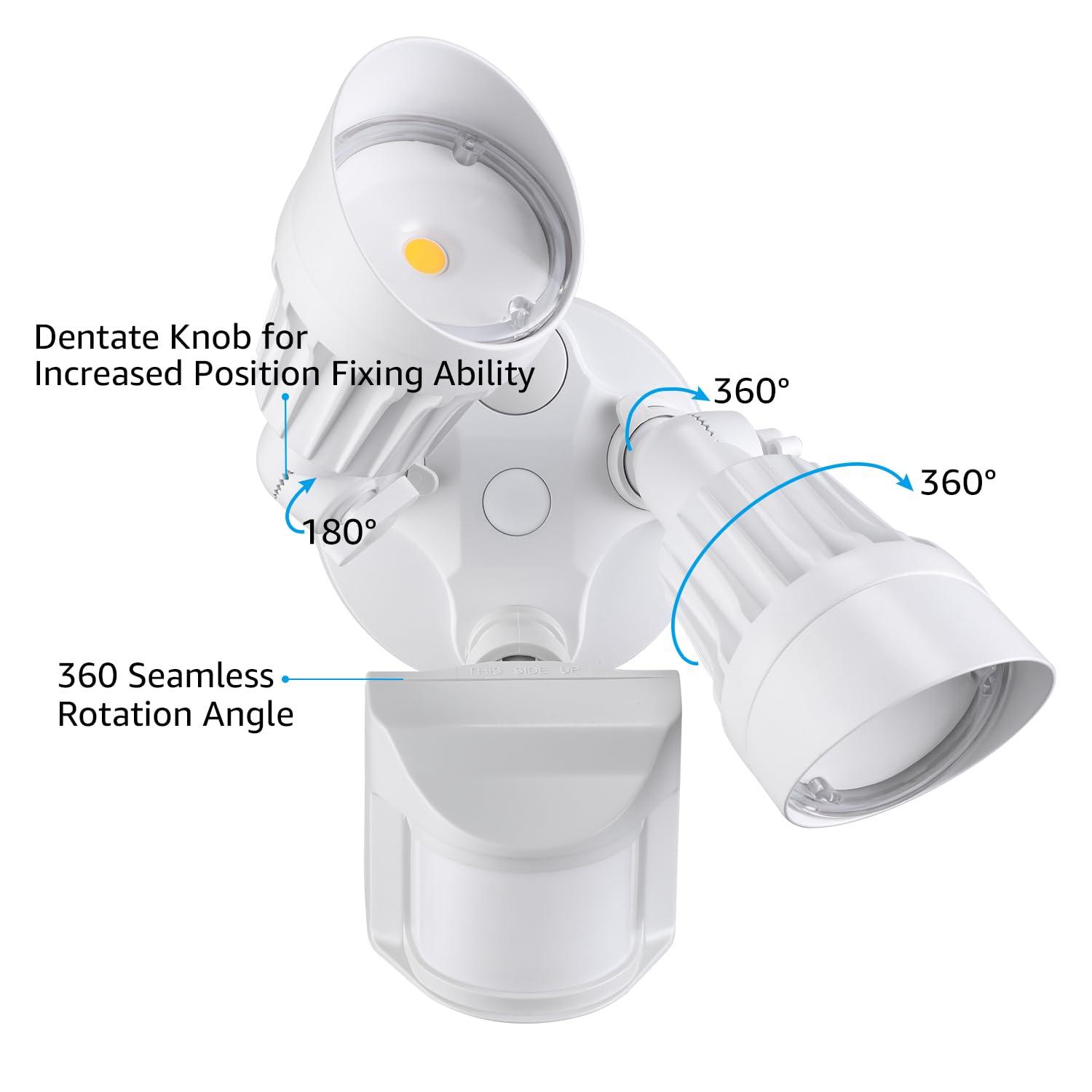 LEONLITE COB LED Security Light, Motion Sensor Flood Lights Outdoor, Aluminum, 3 Modes Motion Detector+Dusk to Dawn+Switch Control, 100-277V, Adjustable 2-Head, IP65, 5000K Daylight, ETL, White - Image 5