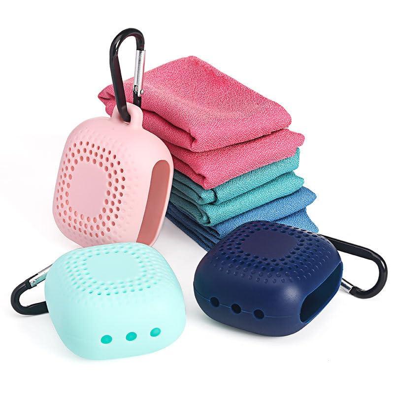 AKOAK Outdoor Travel Quick Drying 40CM Towel with Portable Creative Silicone Box, Microfiber Cold Sports Quick Drying Towel, Gym, Beach, Yoga, Sports Travel (Blue) - Image 8