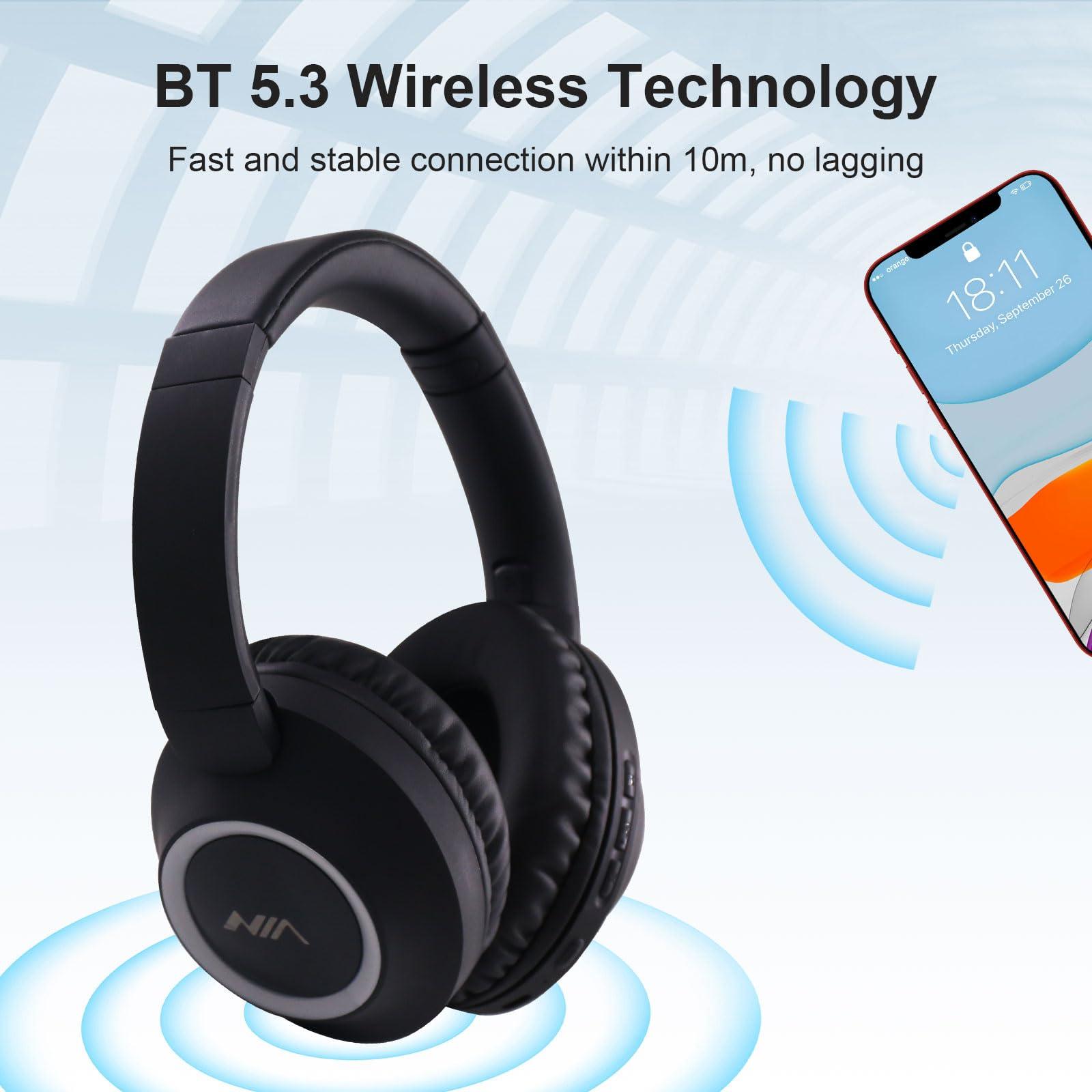 XuanGui Over Ear Bluetooth Headphones, Foldable Wireless Headphones with 20H Playtime HiFi Stereo, Bluetooth 5.3, FM/TF for Home Office Travel NX200, Black - Image 3