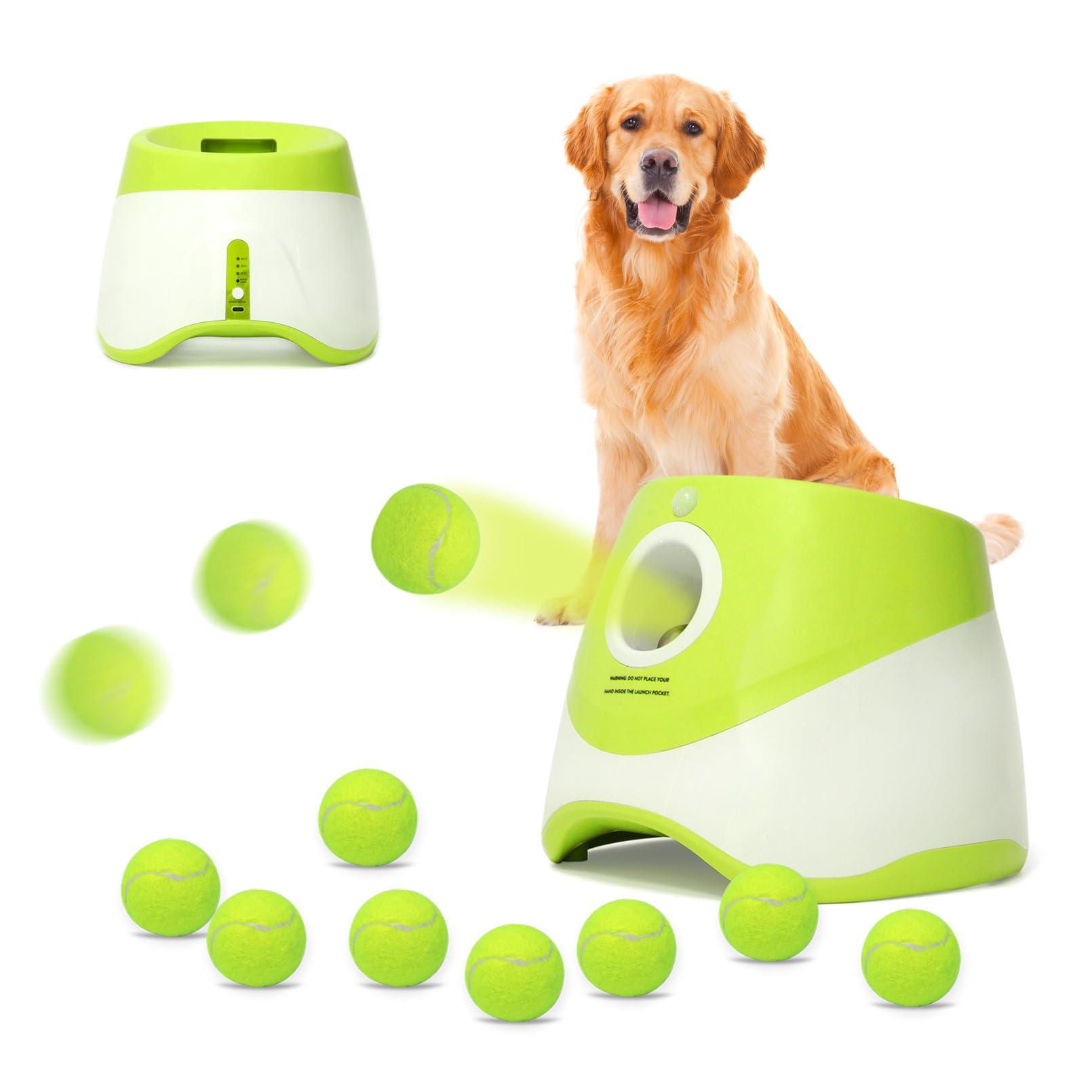 Jovani Automatic Dog Launcher, 10-30ft Fetch Machine for Small Dogs, Indoor/Outdoor, 9 Tennis Balls (2in), Yellow-Green - Image 1