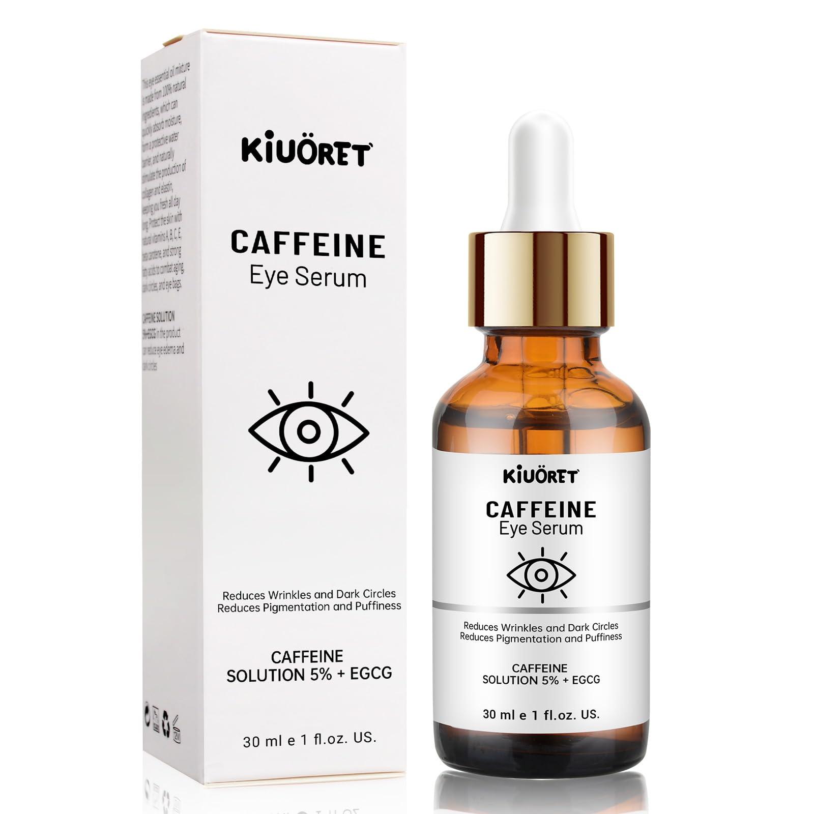 Caffeine Eye Serum with EGCG, 5% Caffeine Solution for Eyes Reduces Pigmentation and Puffiness, Under Eye Serum for Dark Circles, Wrinkles and Fine Lines for All Skin Types, 1 OZ