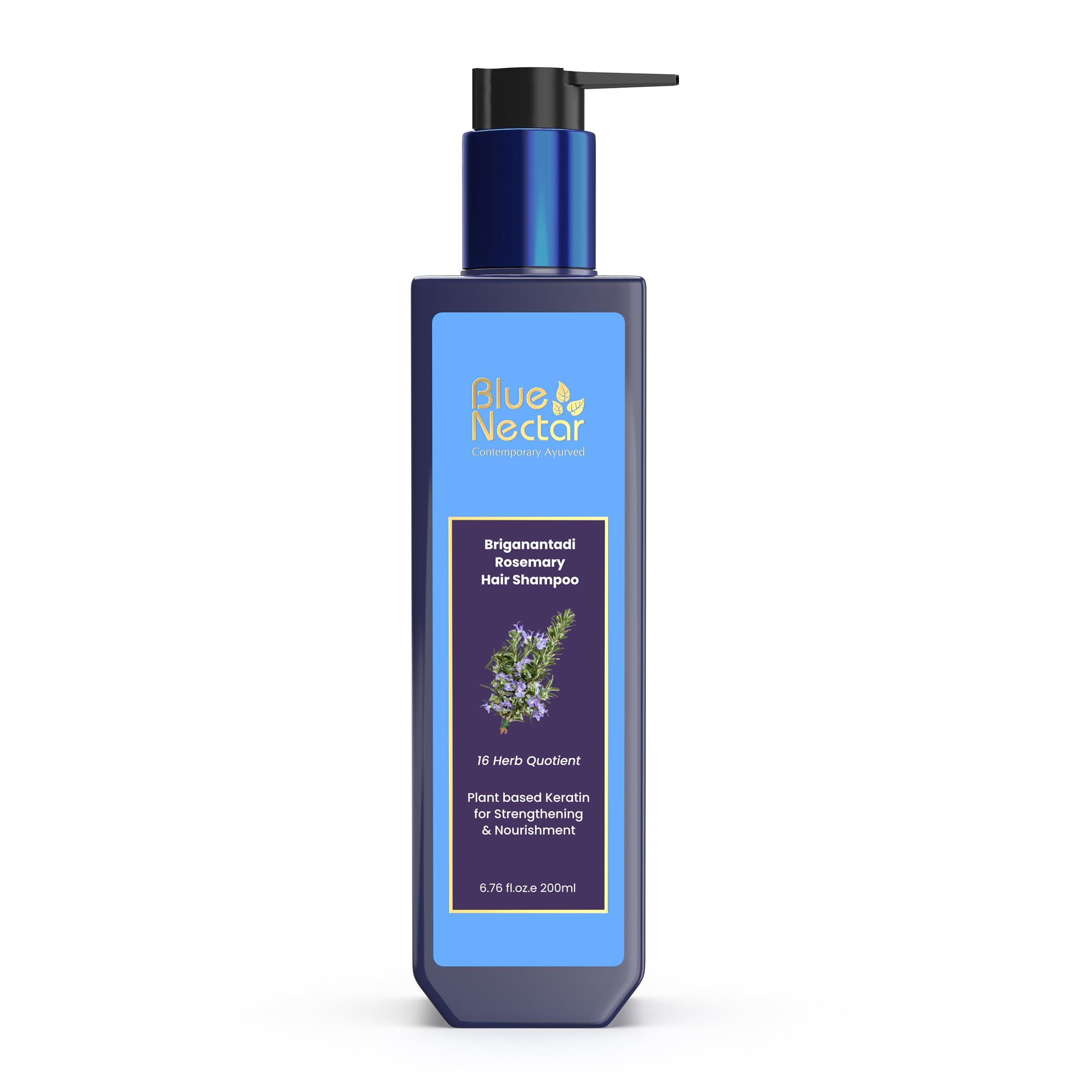 Blue Nectar Keratin Rosemary Shampoo for Hair Growth | Natural Shampoo for Curly, Frizzy & Dry Hair | Paraben & Sulphate Free for Men & Women (16 Herbs, 6.76 Fl Oz) - Image 1