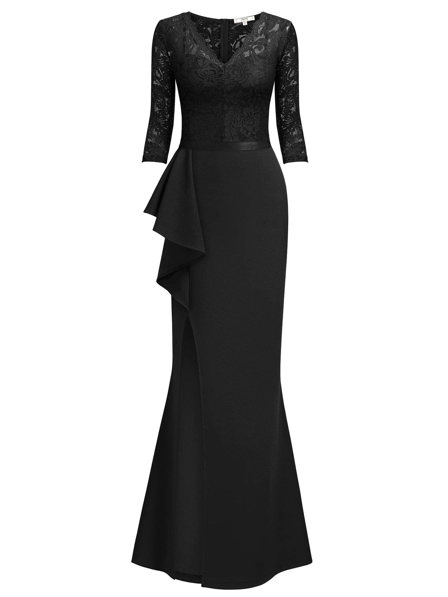 MISSMAY Women's Vintage Floral Lace Ruffle Half Sleeve Evening Party Formal Long Dress - Image 5
