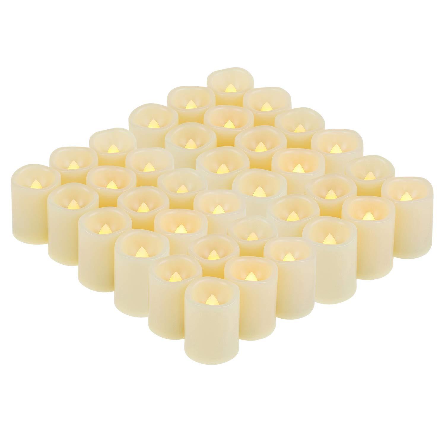 36 Pack Flameless Battery Operated LED Votive Candles Flickering Electric Fake Tea Lights Candle Bulk Set for Christmas Home Party Decorations Wedding Supplies 1.5x2 inch Batteries Included