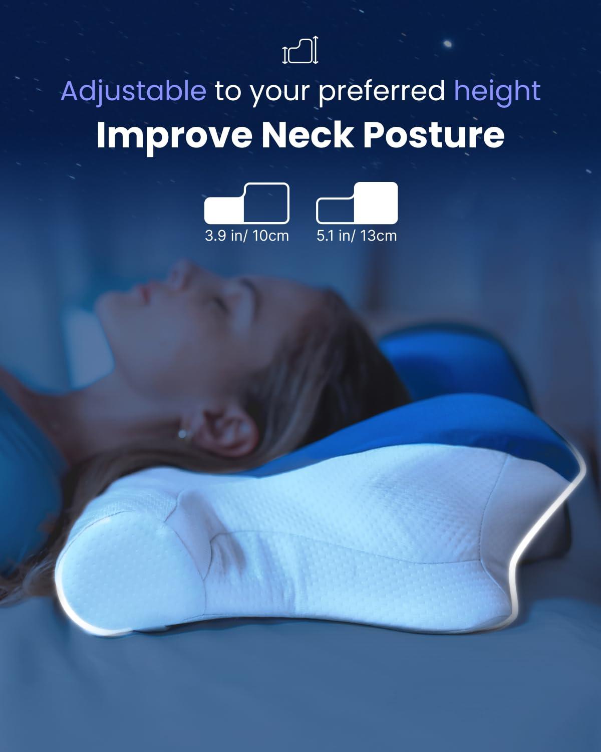 RENPHO Ultra Pain Relief Neck Pillow, Ergonomic Contour Memory Form Pillow for Side Back Stomach Sleeper with 2 Cooling Pillowcases, Orthopedic Cervical Pillow for Adult - Image 2