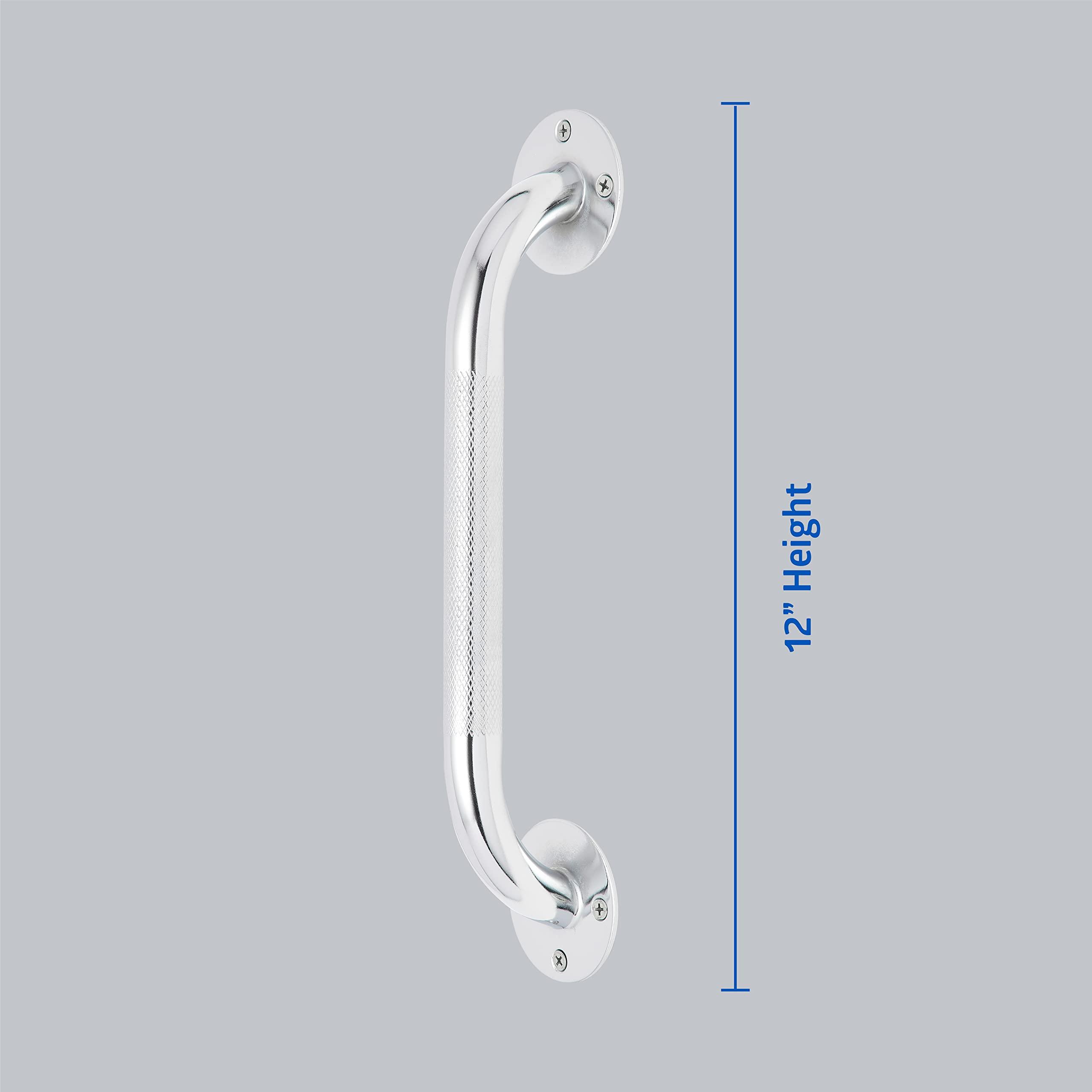 Medline Knurled Chrome 12” Grab Bar for Shower & Bathtub, Independence & Ease of Movement — for Elderly, Handicapped or Seniors, 300 lb. Capacity, 1 Bar - Image 2