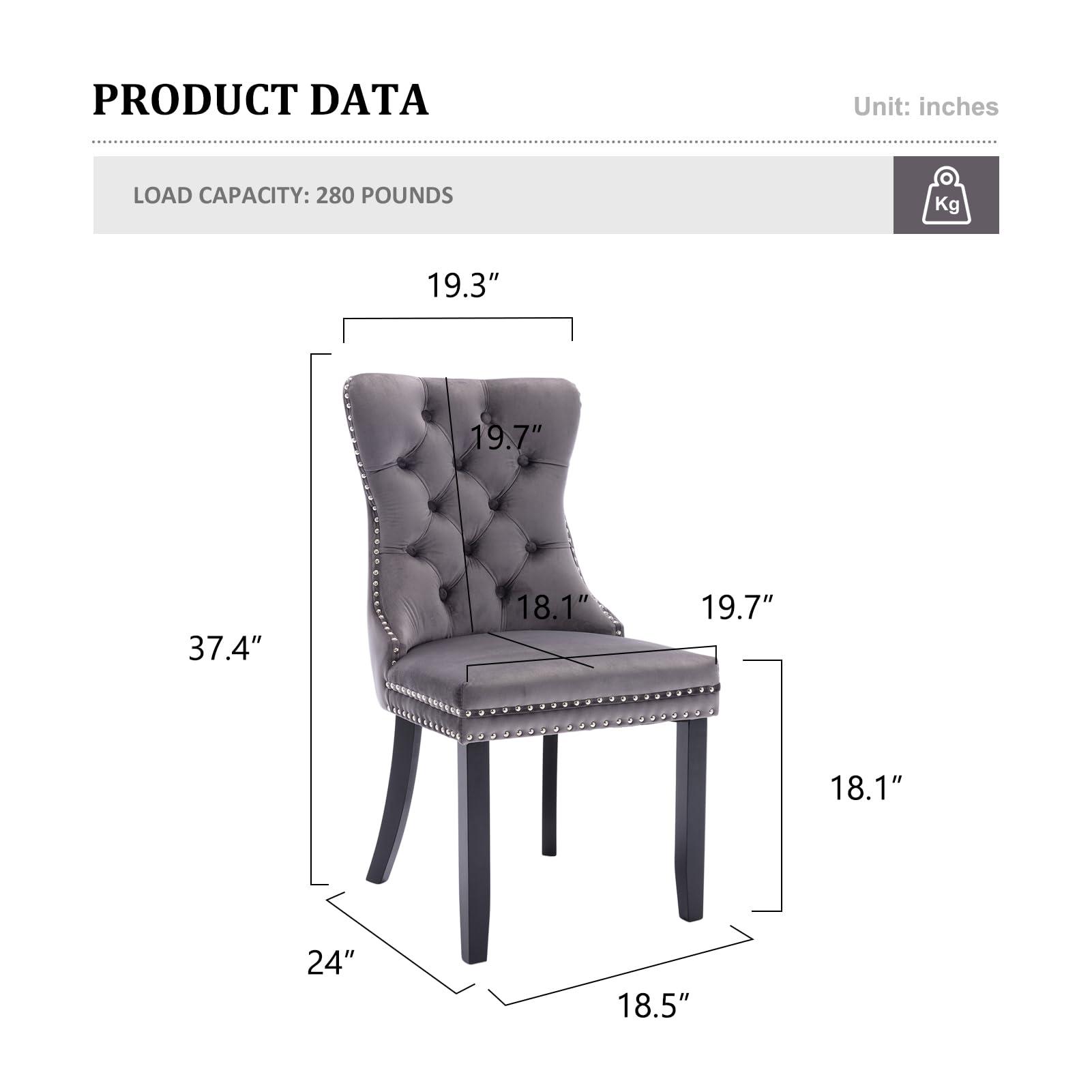 Hixkol Velvet Dining Chairs Set of 4,Upholstered Dining Chairs with Ring Pull Trim and Button Back,Modern Seating for Kitchen, Bedroom & Living Room(Grey) - Image 3