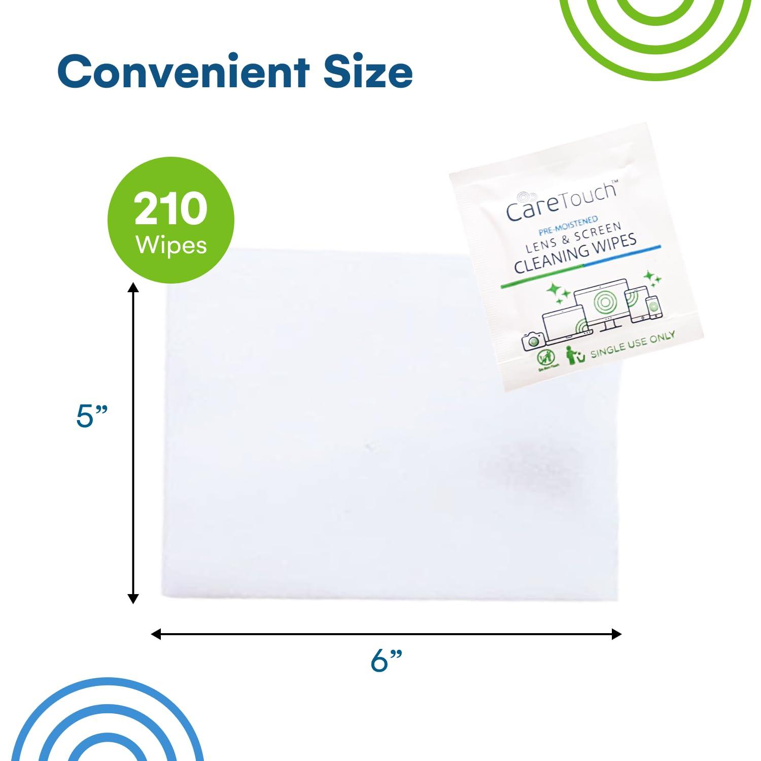 Care Touch Lens Wipes for Eyeglasses - 210 Individually Wrapped Pre-Moistened Wipes, 5x6 Inches - Cleaner for Glasses, Sunglasses, and Screens - Gentle and Portable for On-The-Go Cleaning of Devices - Image 3