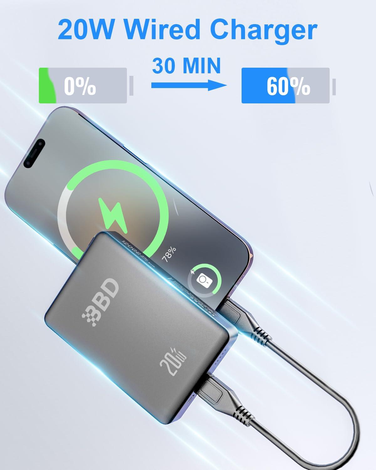 BBD Magnetic Power Bank for iPhone,12000mAh Magsafe Battery Pack with 20w Fast Charging,Slim Magsafe Power Bank USB C in&Out,Wireless Portable Charger for iPhone 16/15/14/13/12 Series 1 Pack - Image 3