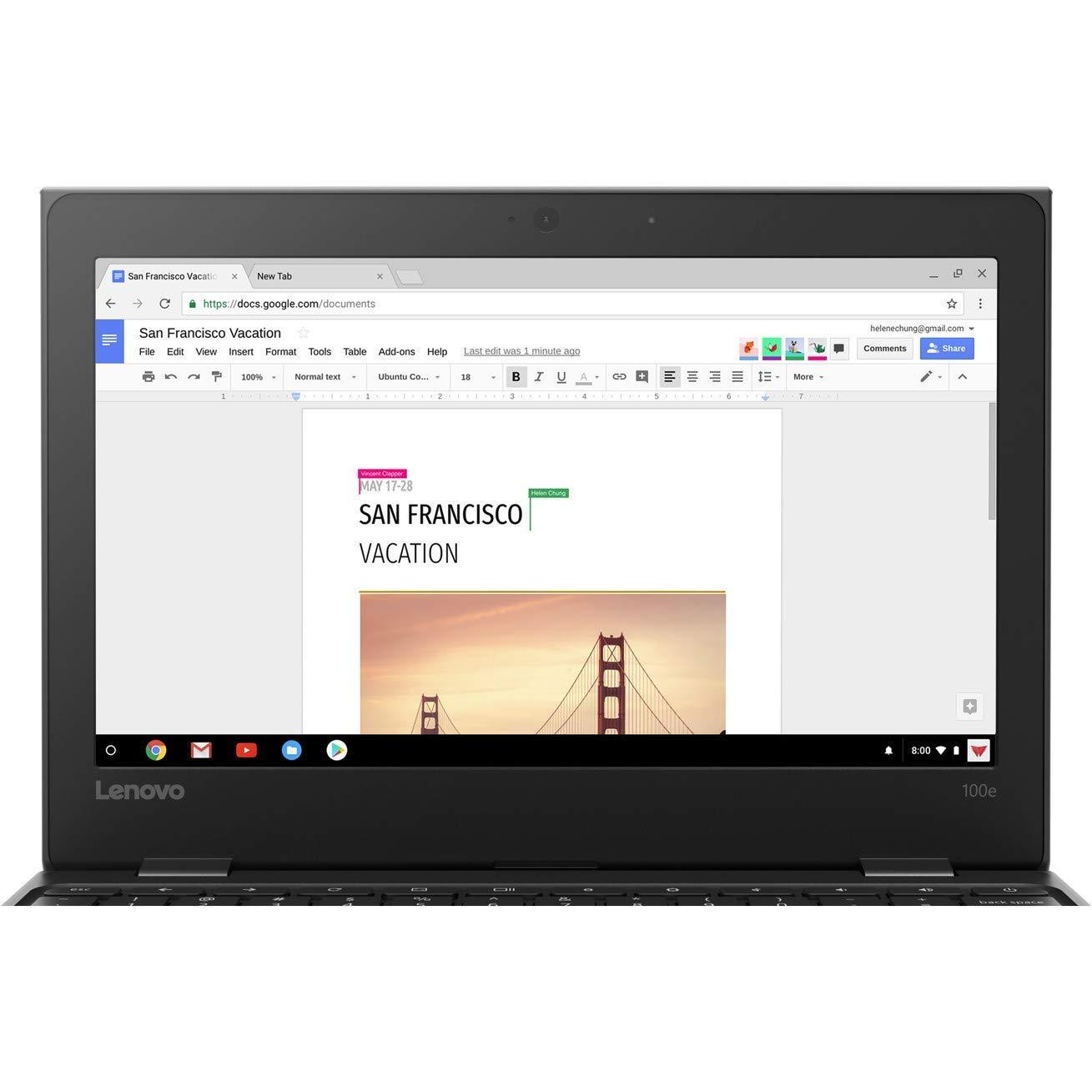 Lenovo 100e 81ER000BUS 11.6" HD Chromebook, Intel Dual-Core Celeron N3350 1.1 GHz up to 2.4 GHz, 4GB RAM, 16GB SSD, Bluetooth, USB Type C, 802.11ac, Webcam, Chrome OS (Renewed) - Image 7
