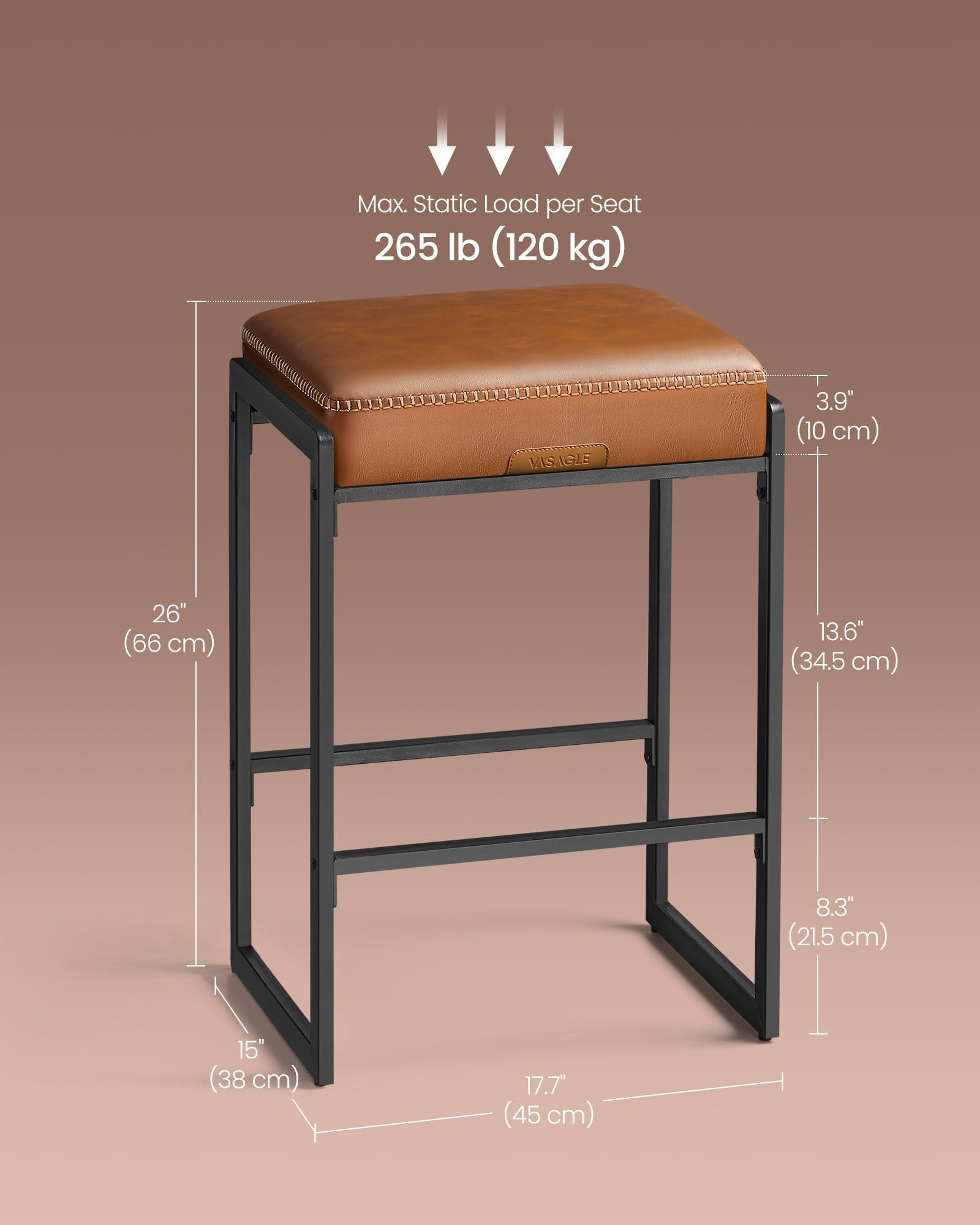 VASAGLE EKHO Collection - Bar Stools Set of 4, Counter Height Bar Stools, Synthetic Leather with Stitching, Mid-Century Modern Counter Stools, 26-Inch Tall, Kichen Home Bar Dining Room, Caramel Brown - Image 2