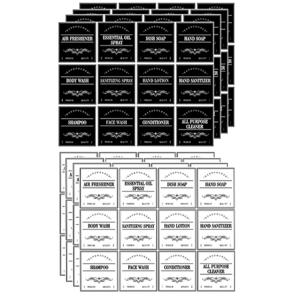 PipoNs 2 Sets Bathroom Supplies Labels Refillable Shampoo and Conditioner Bottles Shampoo Dispenser Stickers Soap Labels Cleaning Labels Laundry Room Labels PVC Container Detachable Size7x6.5CM