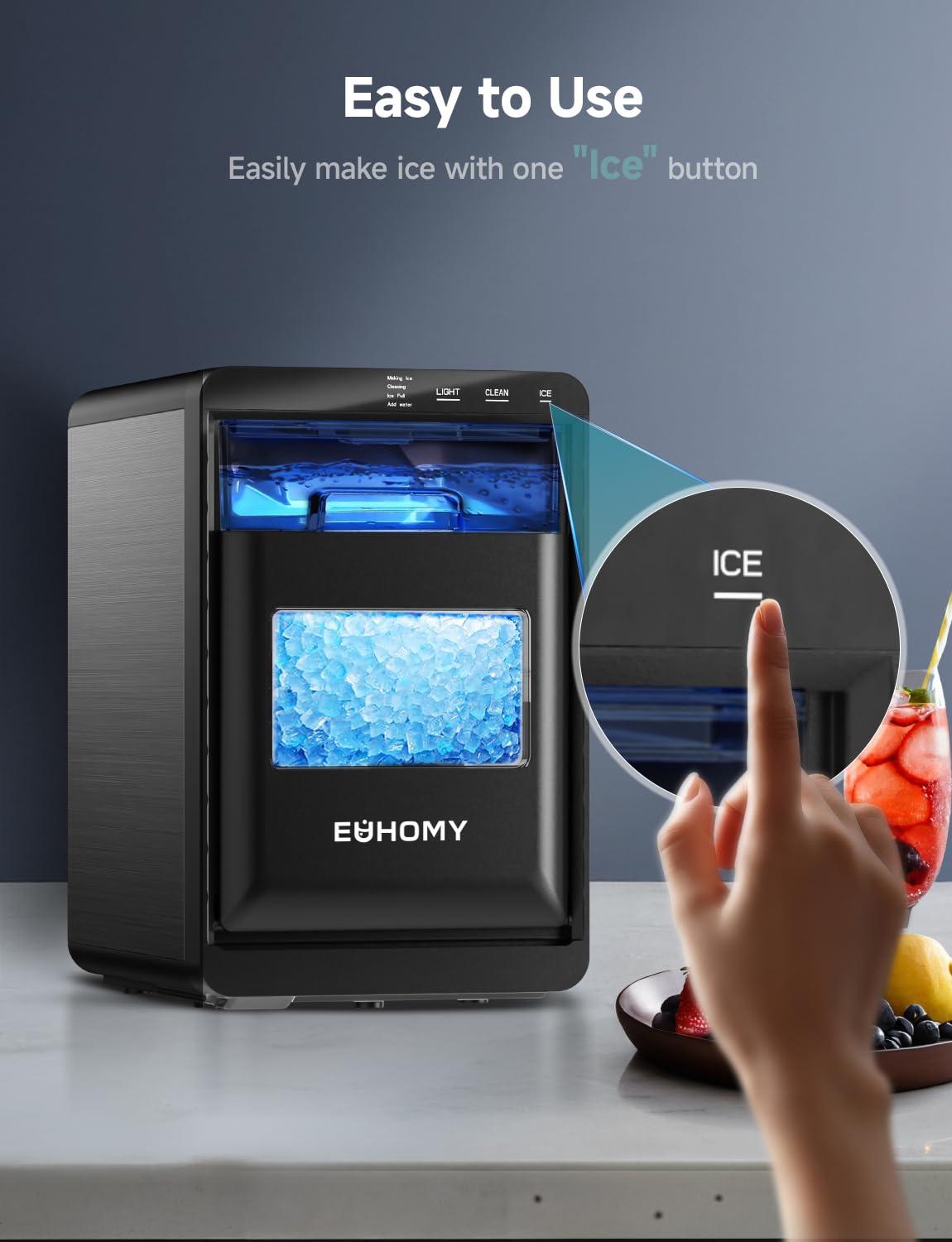 EUHOMY Nugget Ice Maker Countertop, 44Lbs/24H Pebble Ice Maker Machine, Self-Cleaning Pellet Ice Machine with Ice Scoop&Basket, Sonic Countertop Ice Machine for Home/Kitchen/Office(Black) - Image 4