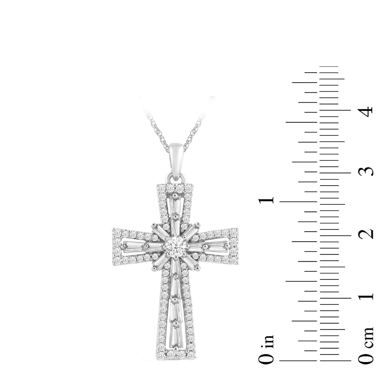 Amazon Essentials 10K White Gold Diamond Cross Pendant Jewelry Necklace (1 cttw), 18" (Previously Amazon Collection) - Image 4