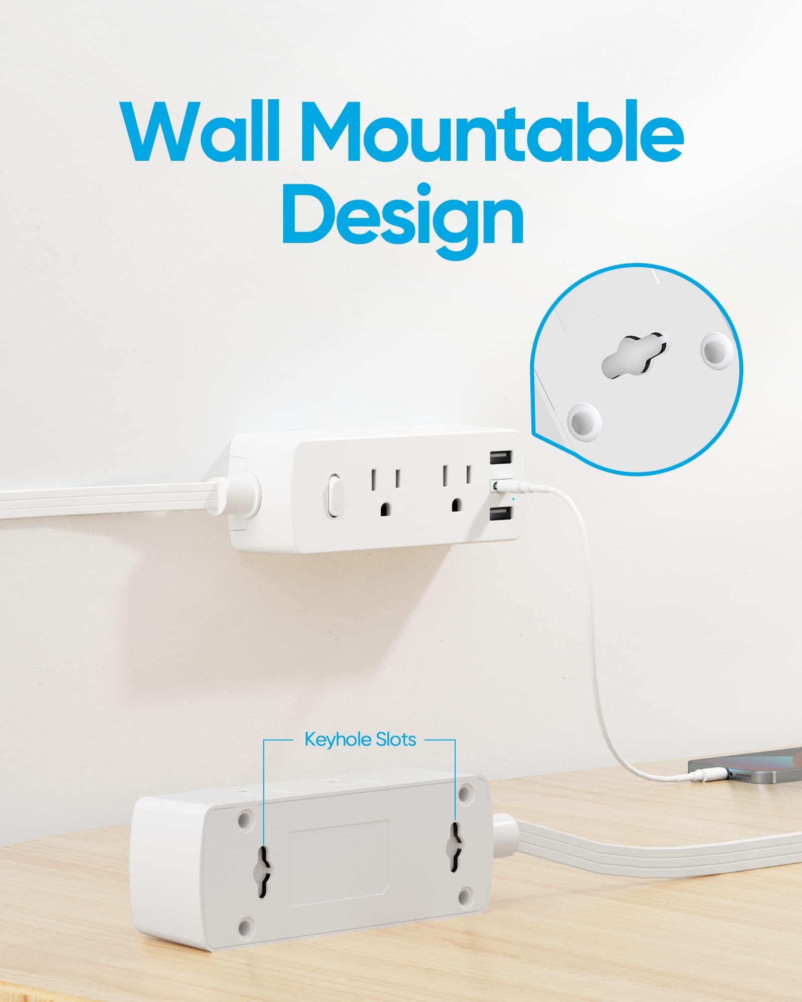 Flat Plug Power Strip, Olcorife Flat Extension Cord 5ft, 6 Outlets 3 USB Ports(1 USB C), 3-Side Outlet Extender Surge Protector for Home Office Travel Dorm Room Essentials, White - Image 5