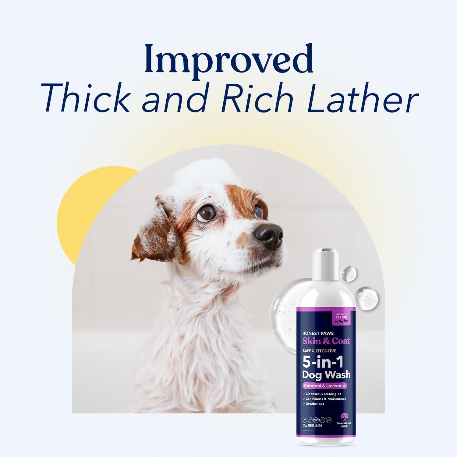Honest Paws Dog Shampoo and Conditioner - Premium Dog Wash for Allergies and Dry, Itchy, Moisturizing for Sensitive Skin - Sulfate Free, Plant Based, All Natural - Oatmeal & Lavender - 16 Fl Oz - Image 4